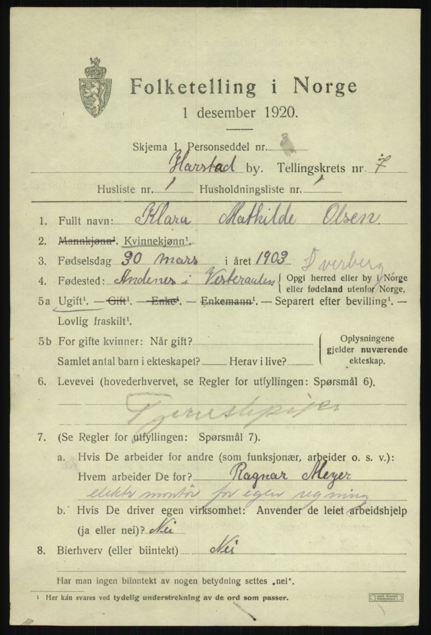 SATØ, 1920 census for Harstad, 1920, p. 8356