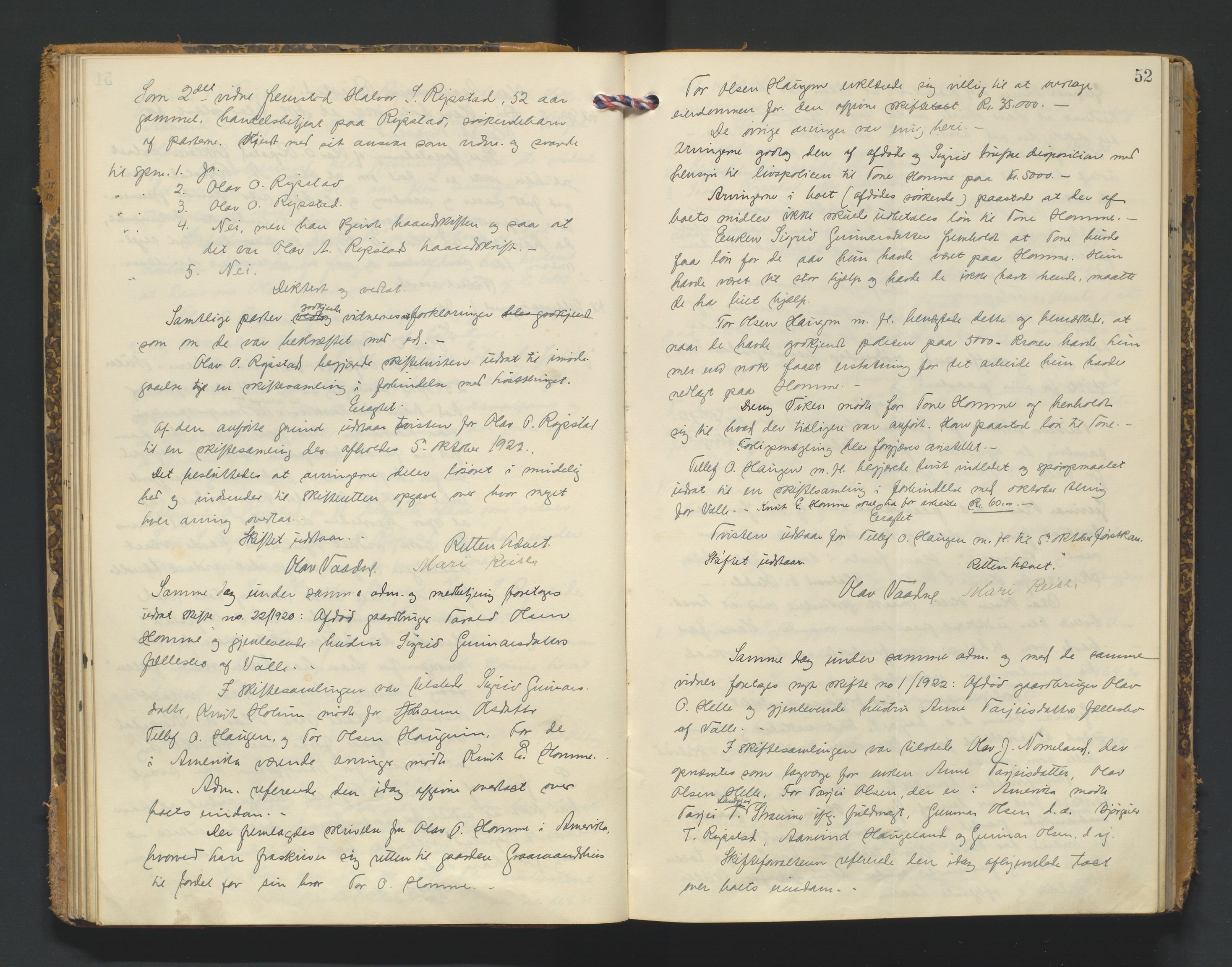 Setesdal sorenskriveri, AV/SAK-1221-0011/H/Hc/L0040: Skifteforhandlingsprotokoll nr 12, 1920-1927, p. 52