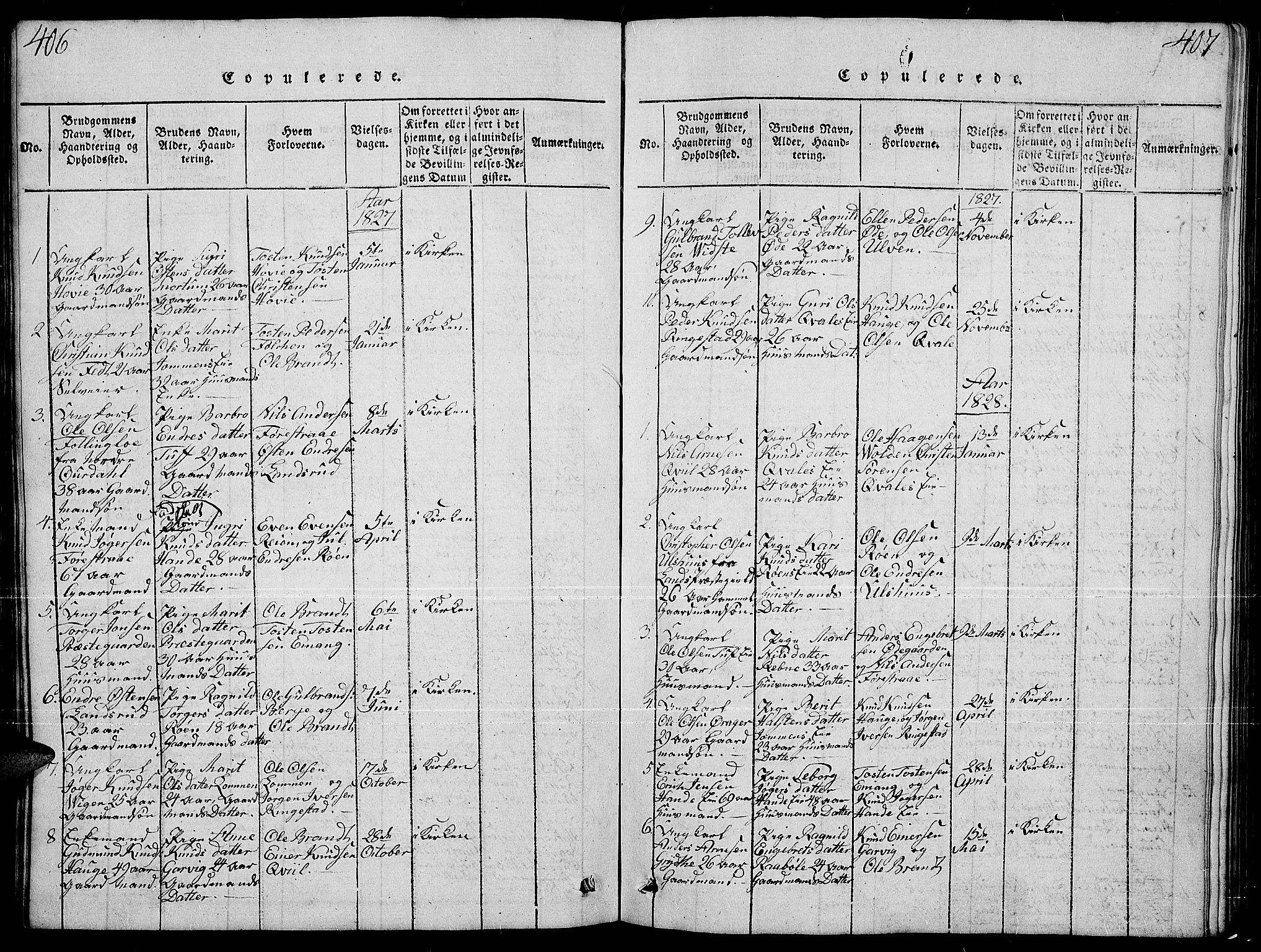 Slidre prestekontor, SAH/PREST-134/H/Ha/Hab/L0001: Parish register (copy) no. 1, 1814-1838, p. 406-407