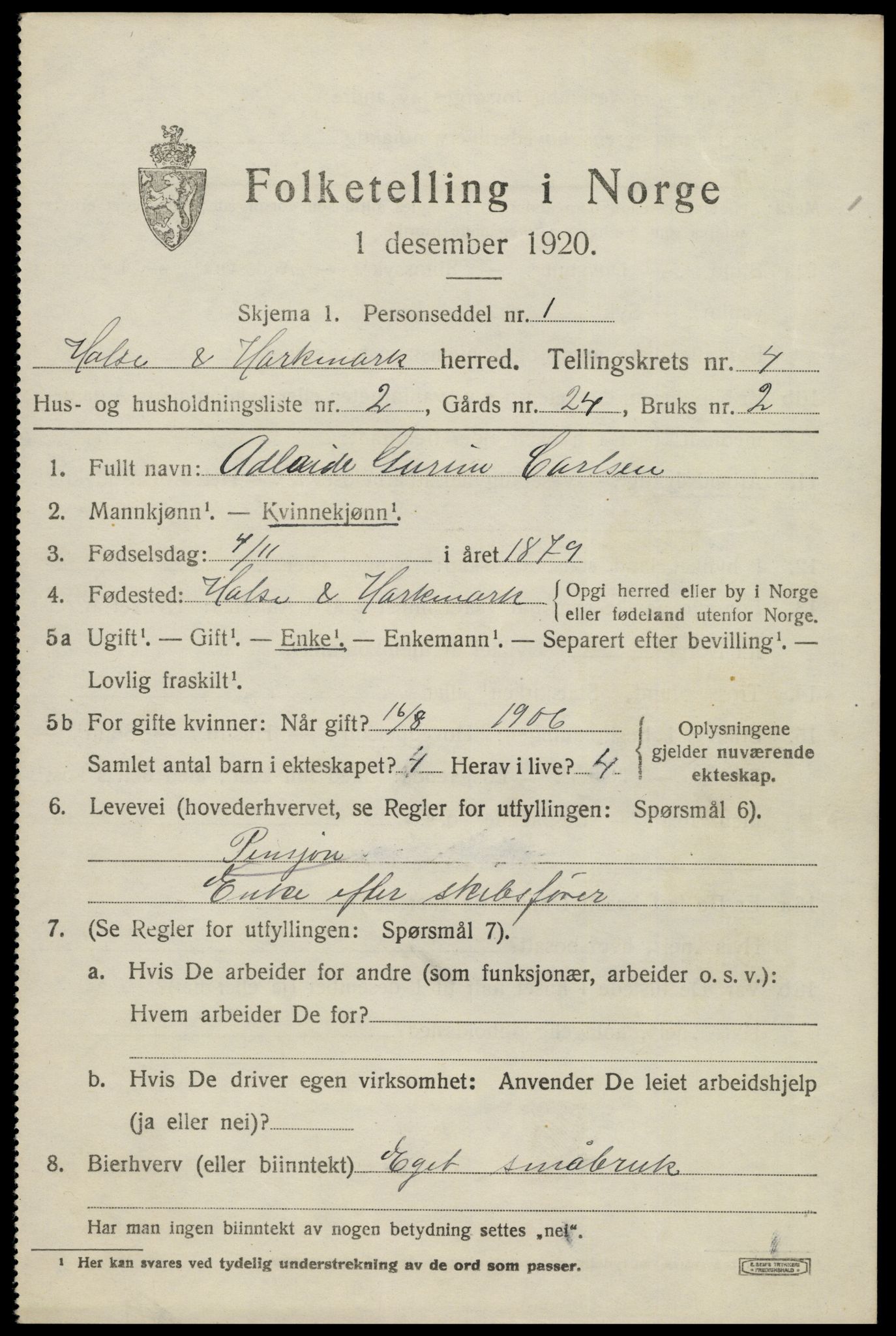 SAK, 1920 census for Halse og Harkmark, 1920, p. 2854