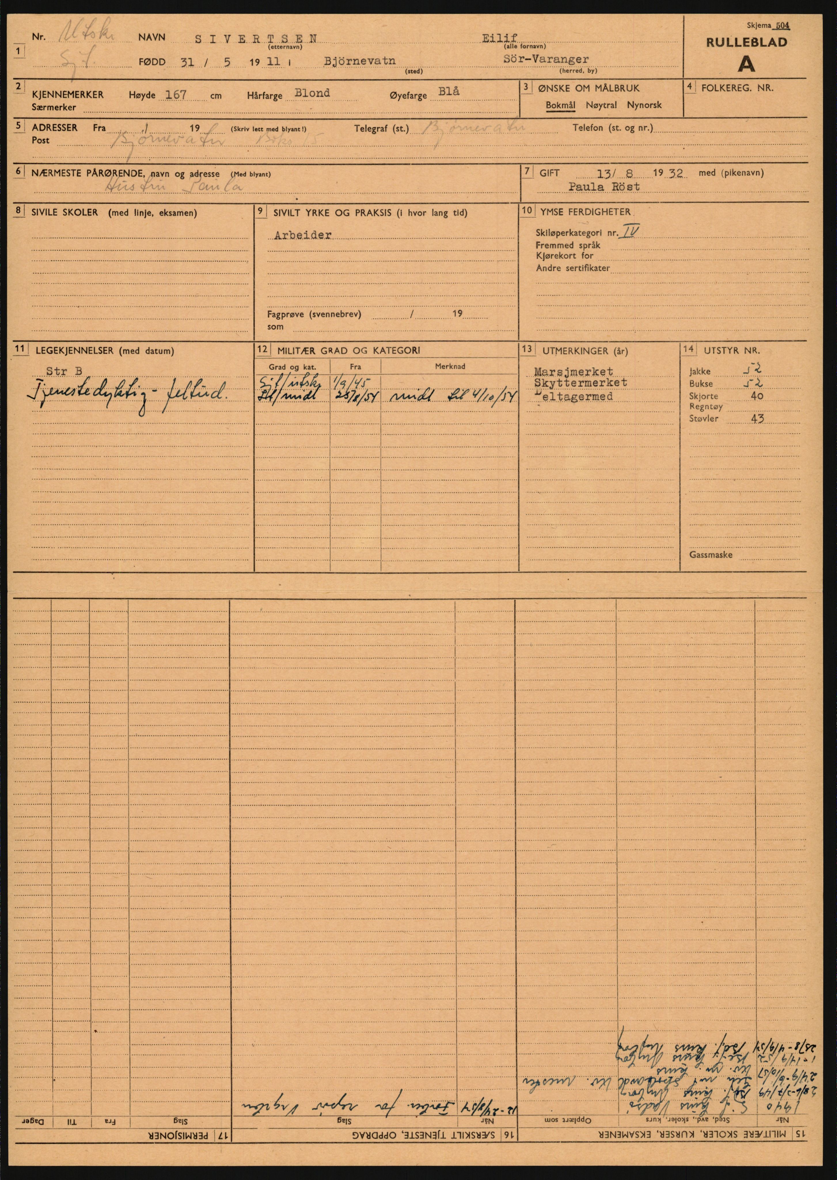 Forsvaret, Varanger bataljon, AV/RA-RAFA-2258/1/D/L0455: Rulleblad og tjenesteuttalelser for befal født 1894-1896, 1901-1909 og 1911-1915, 1894-1915, p. 114