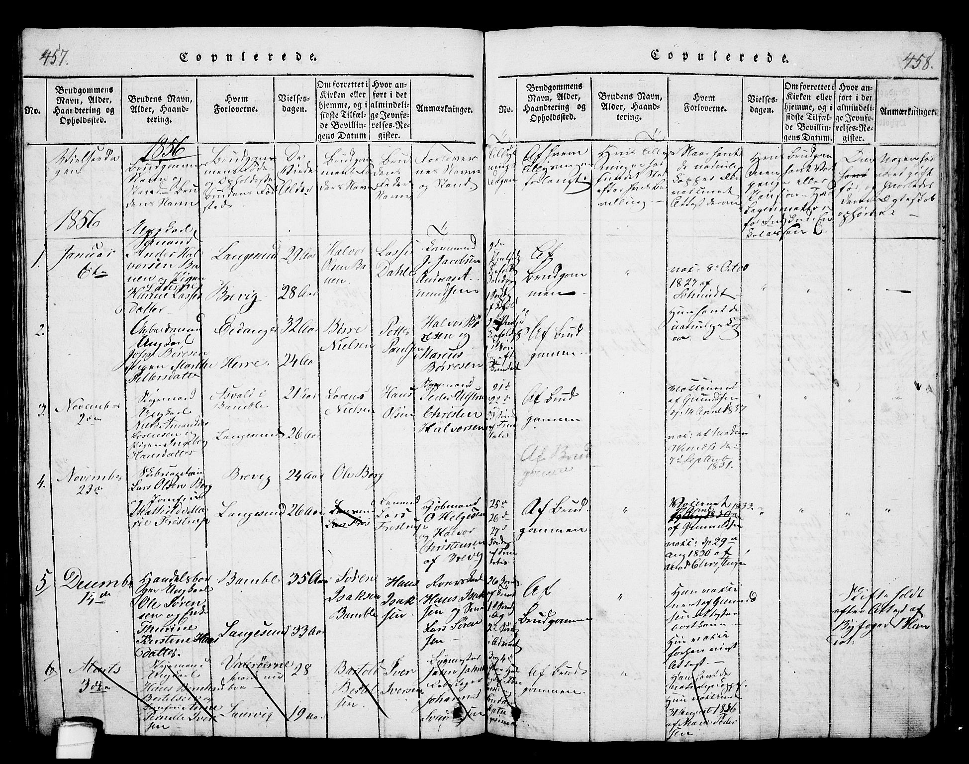 Langesund kirkebøker, SAKO/A-280/G/Ga/L0003: Parish register (copy) no. 3, 1815-1858, p. 457-458