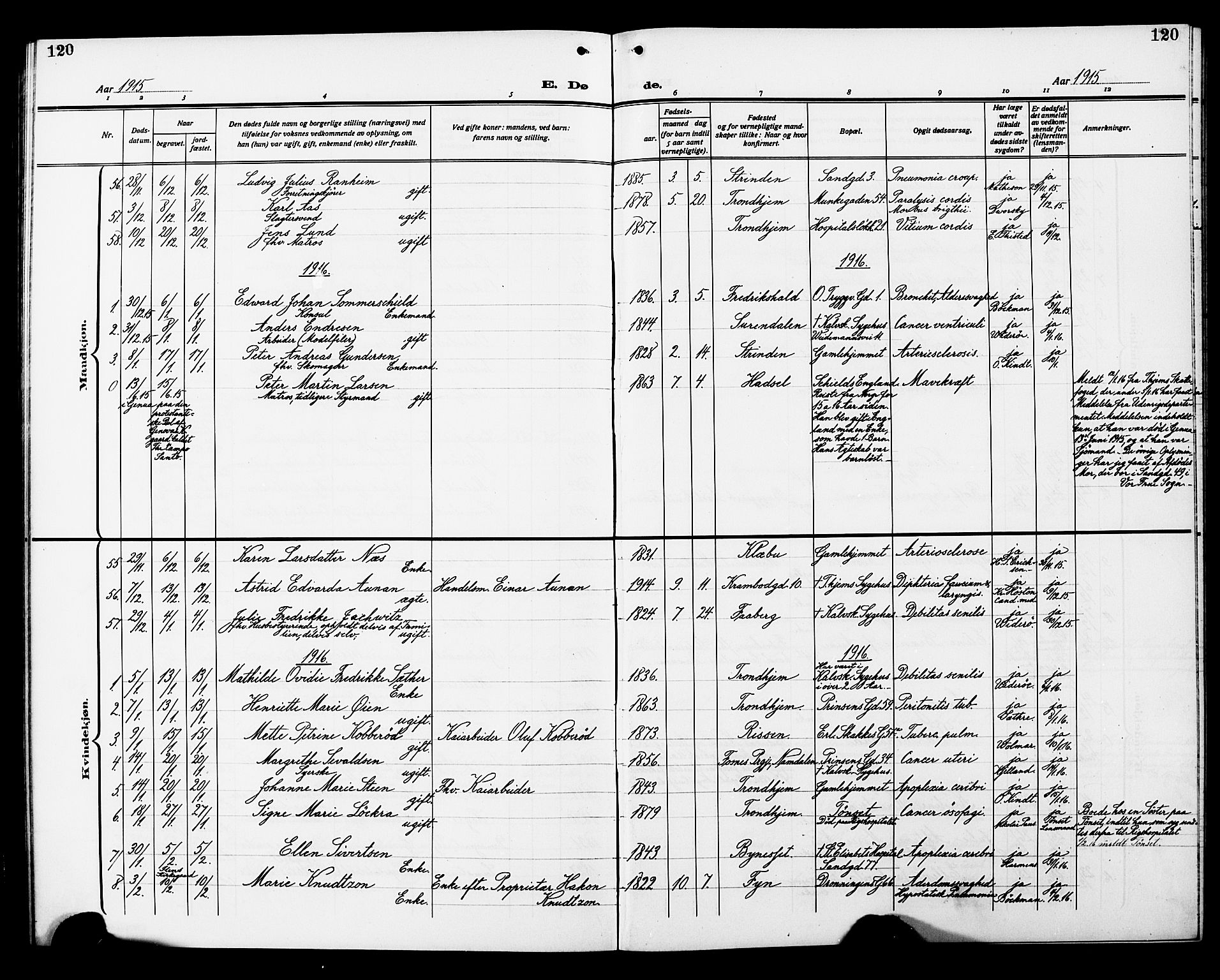 Ministerialprotokoller, klokkerbøker og fødselsregistre - Sør-Trøndelag, SAT/A-1456/602/L0147: Parish register (copy) no. 602C15, 1911-1924, p. 120
