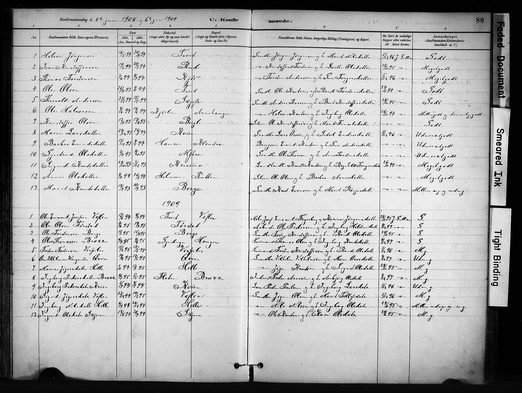 Vang prestekontor, Valdres, SAH/PREST-140/H/Ha/L0009: Parish register (official) no. 9, 1882-1914, p. 89