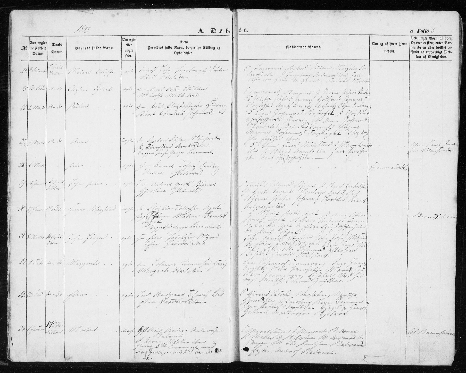 Ministerialprotokoller, klokkerbøker og fødselsregistre - Sør-Trøndelag, SAT/A-1456/634/L0529: Parish register (official) no. 634A05, 1843-1851, p. 3