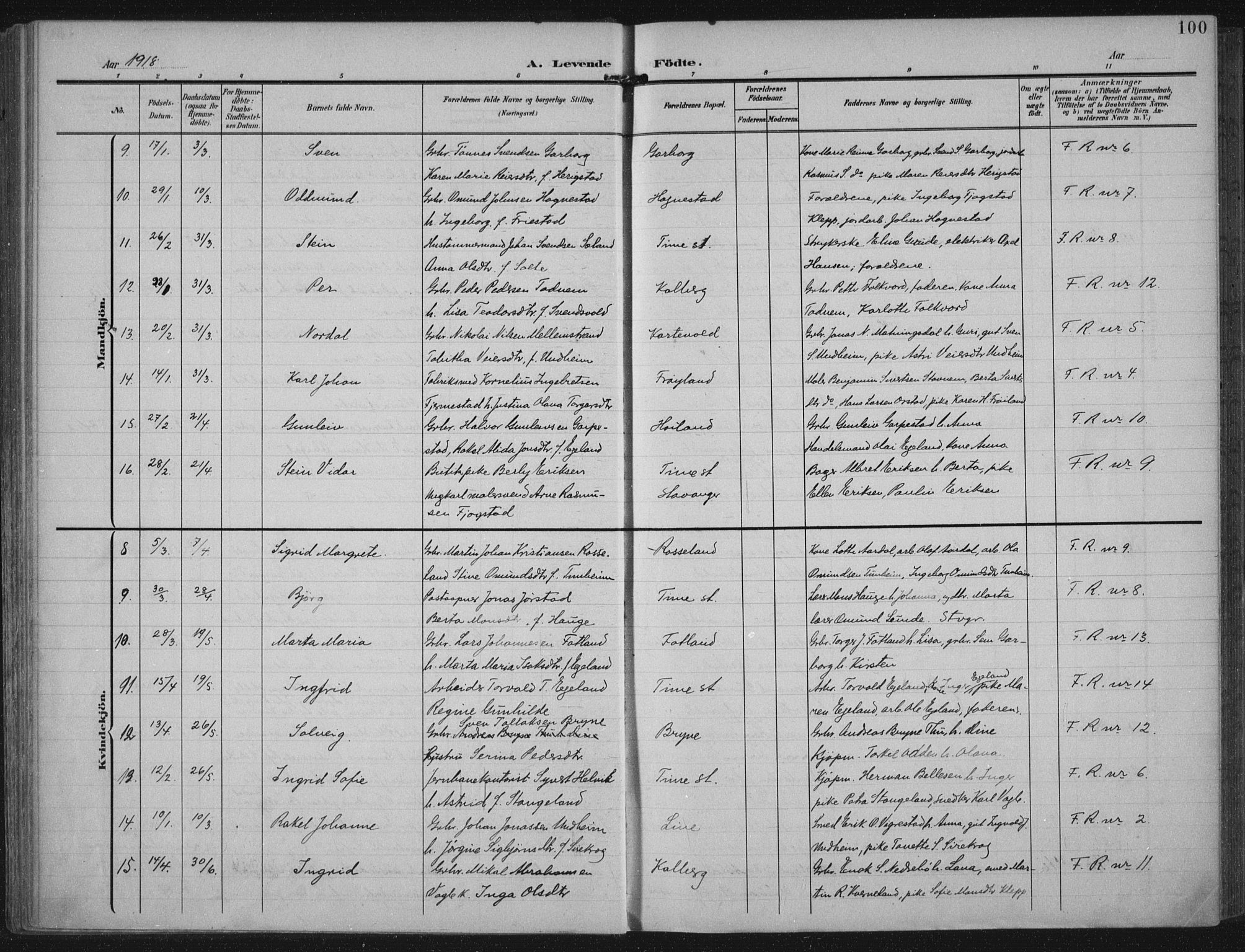 Lye sokneprestkontor, AV/SAST-A-101794/002/A/L0001: Parish register (official) no. A 12, 1904-1920, p. 100