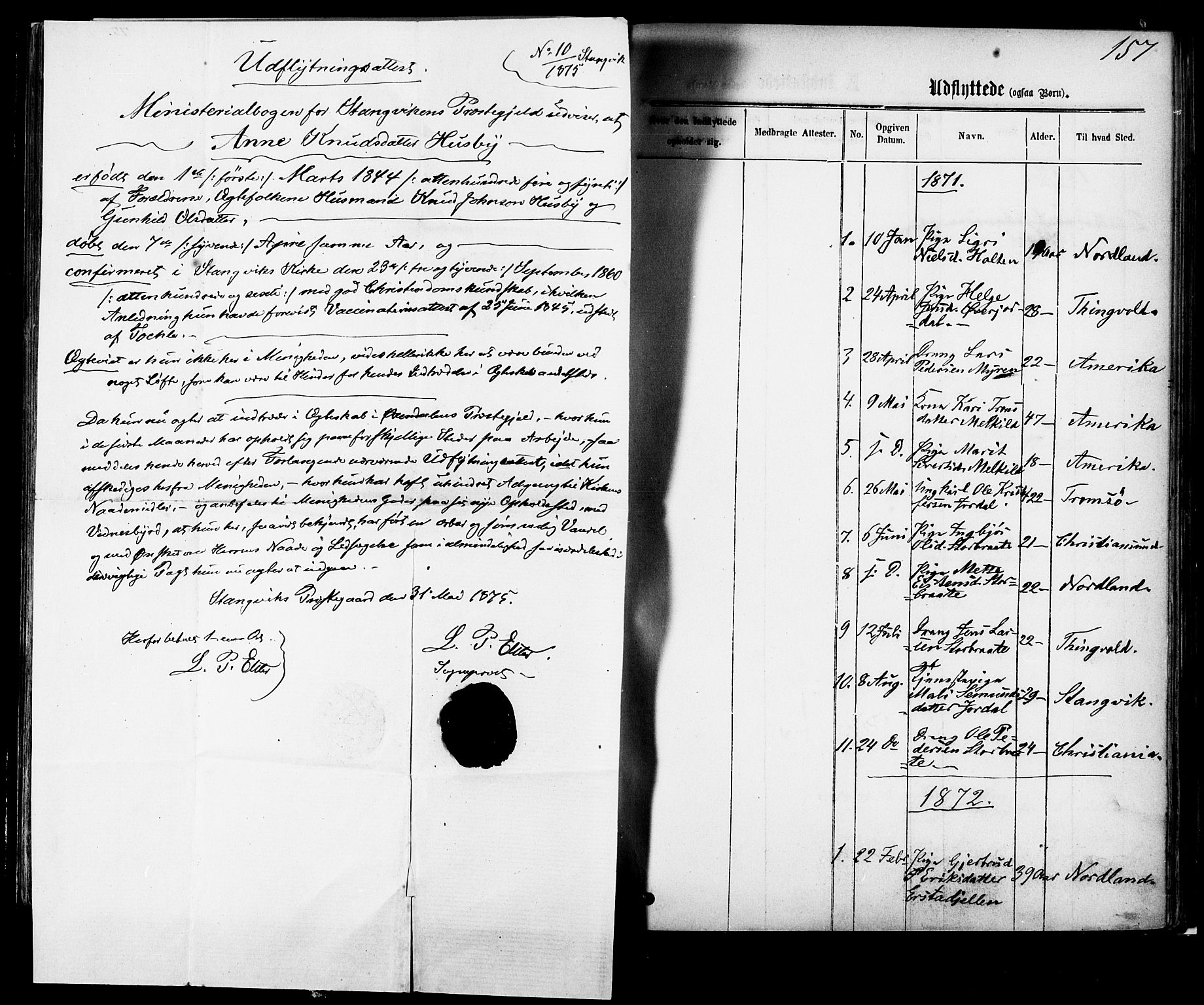 Ministerialprotokoller, klokkerbøker og fødselsregistre - Møre og Romsdal, SAT/A-1454/588/L1005: Parish register (official) no. 588A02, 1871-1885, p. 157