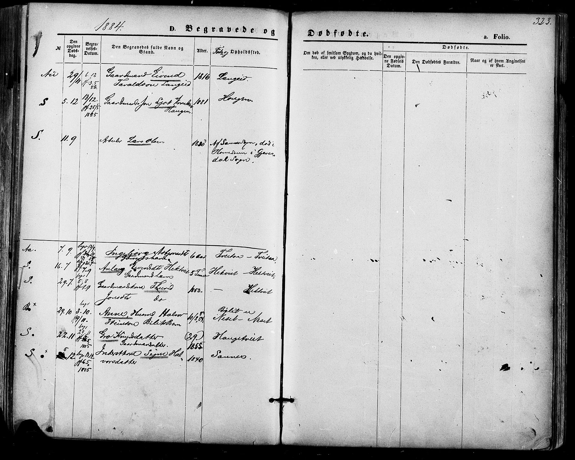 Bygland sokneprestkontor, AV/SAK-1111-0006/F/Fa/Fab/L0006: Parish register (official) no. A 6, 1873-1884, p. 323