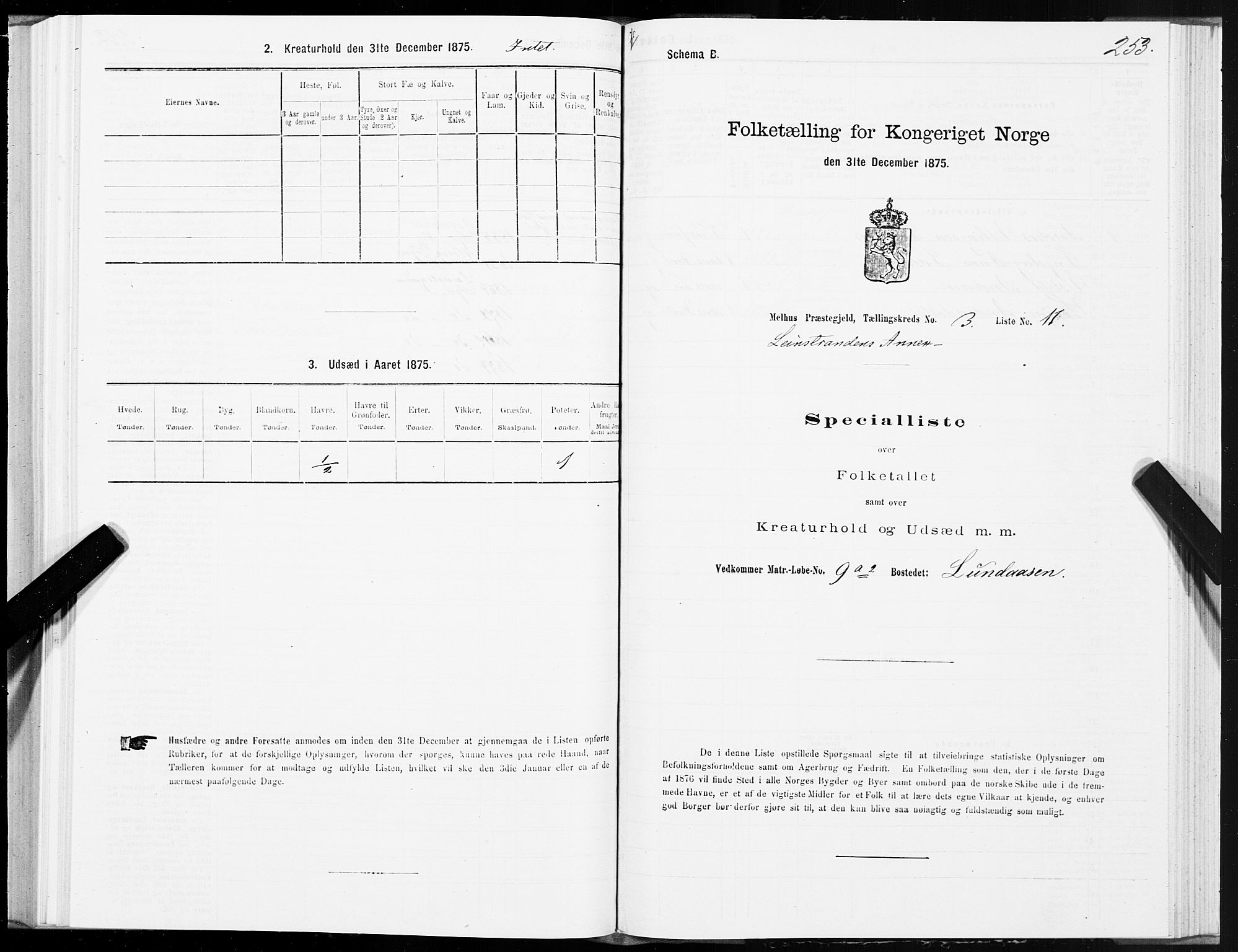 SAT, 1875 census for 1653P Melhus, 1875, p. 8253