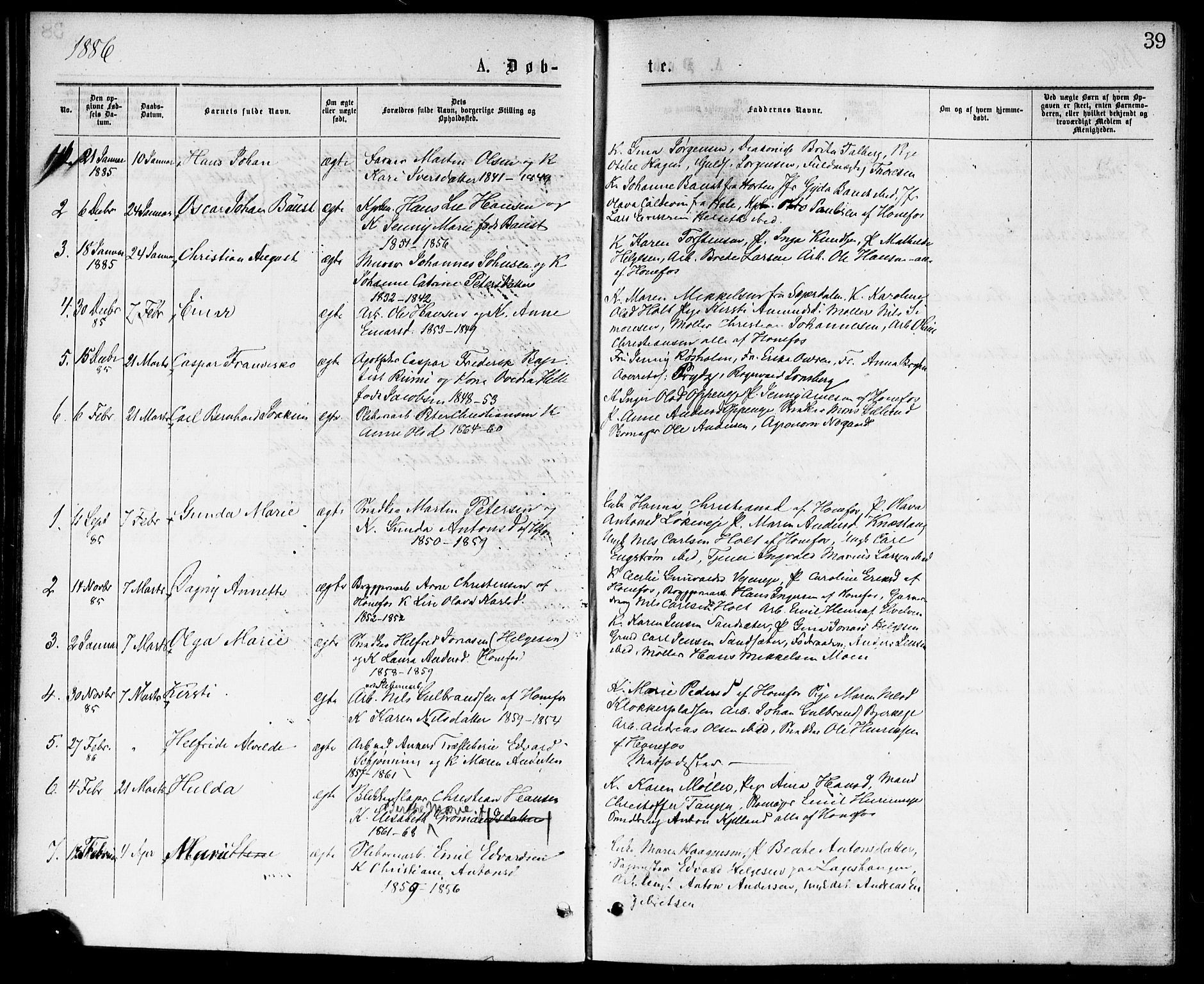 Hønefoss kirkebøker, AV/SAKO-A-609/F/Fa/L0001: Parish register (official) no. 1, 1875-1887, p. 39