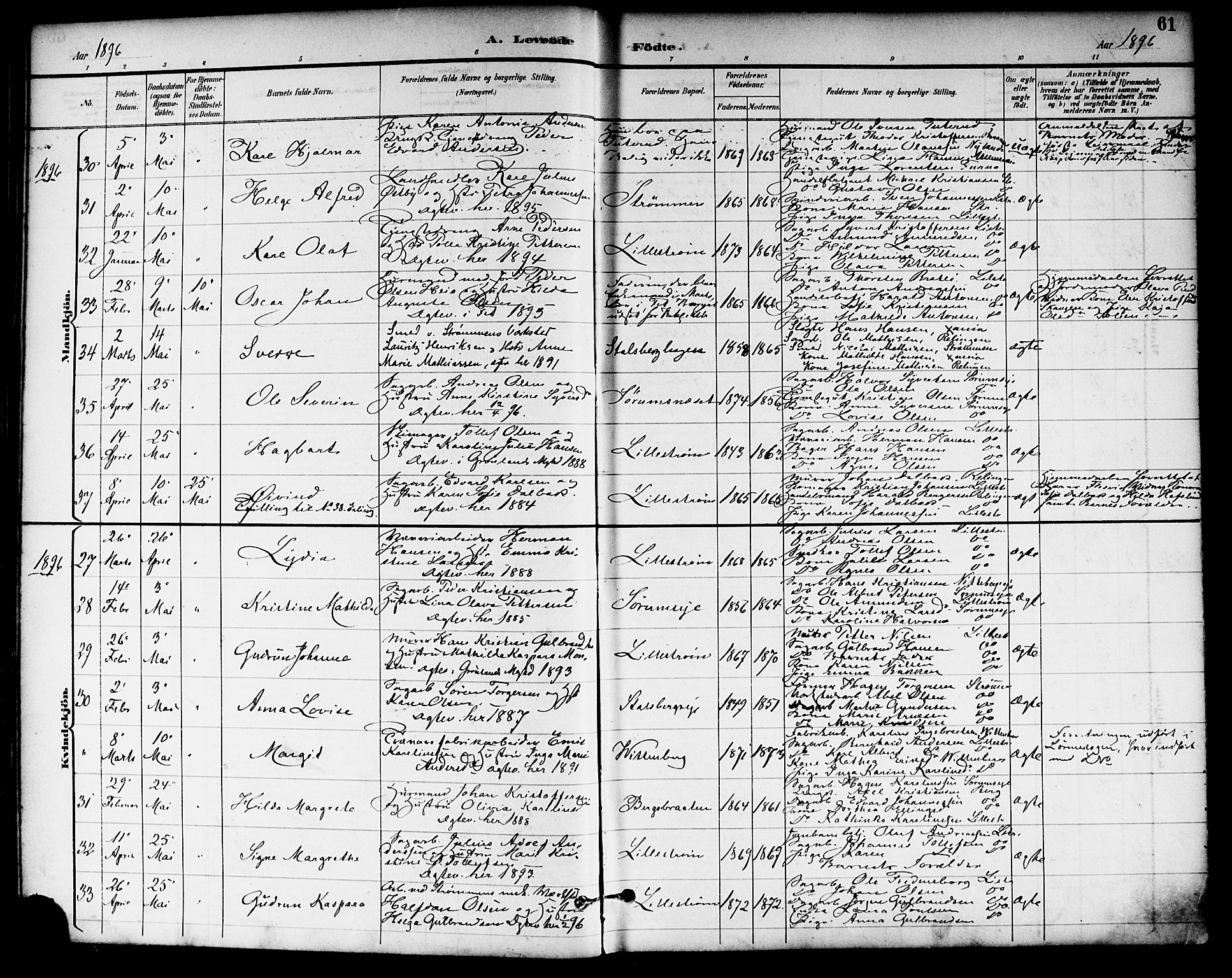 Skedsmo prestekontor Kirkebøker, SAO/A-10033a/F/Fa/L0014: Parish register (official) no. I 14, 1892-1901, p. 61