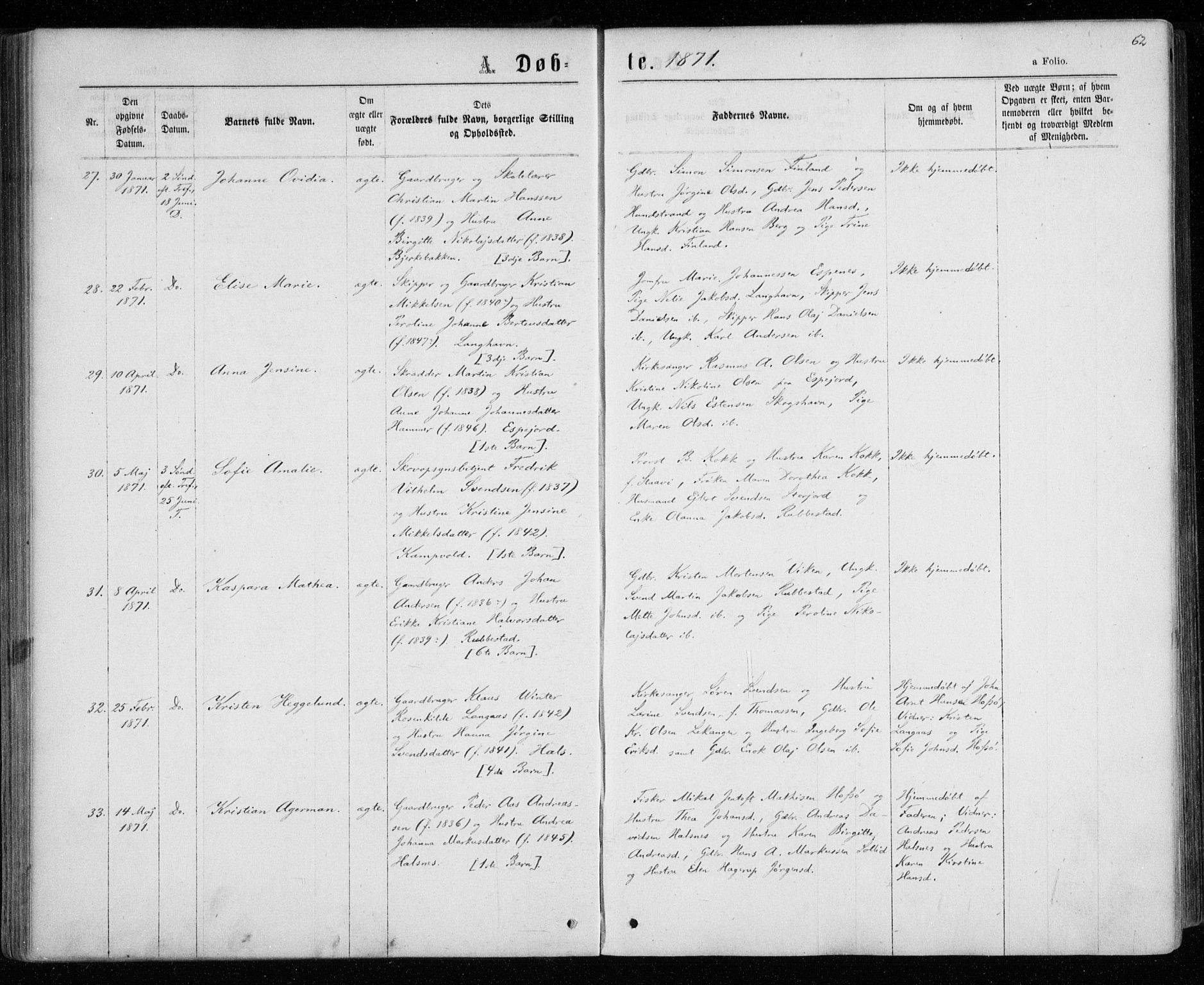 Tranøy sokneprestkontor, AV/SATØ-S-1313/I/Ia/Iaa/L0008kirke: Parish register (official) no. 8, 1867-1877, p. 62