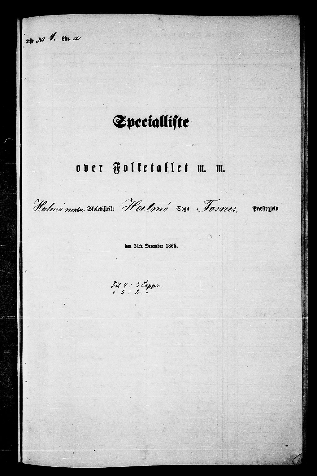 RA, 1865 census for Fosnes, 1865, p. 61