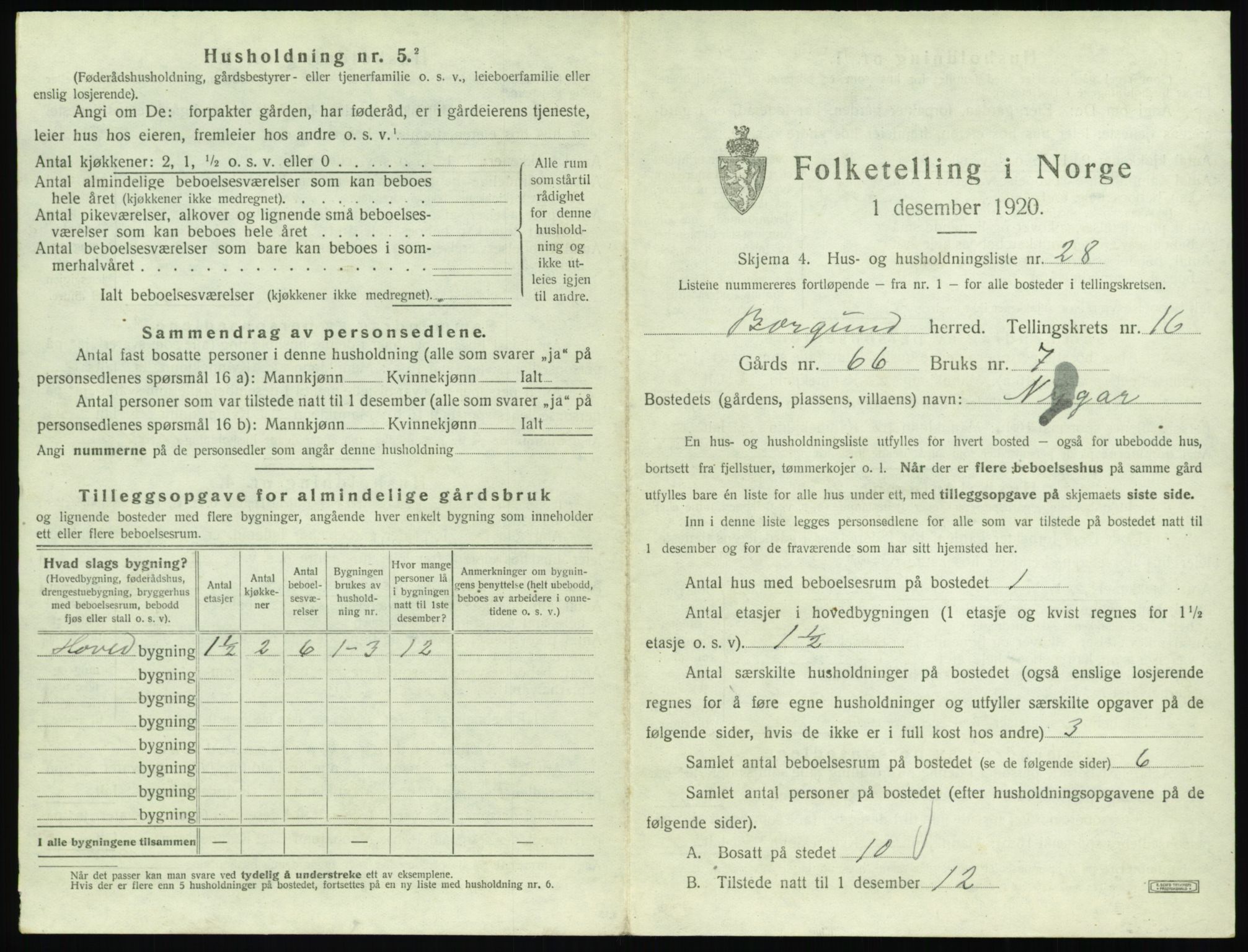 SAT, 1920 census for Borgund, 1920, p. 1472