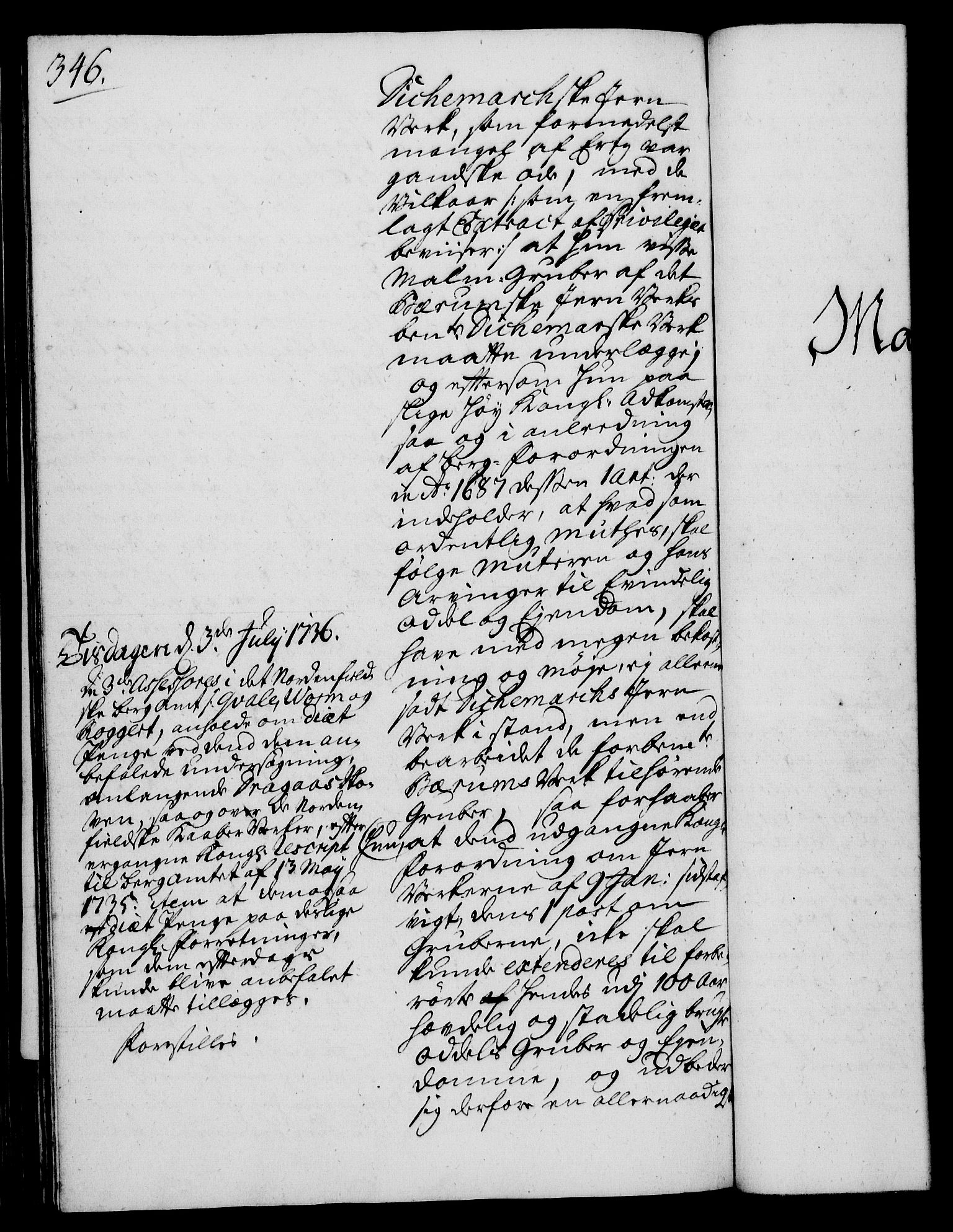 Rentekammeret, Kammerkanselliet, RA/EA-3111/G/Gh/Gha/L0018: Norsk ekstraktmemorialprotokoll (merket RK 53.63), 1735-1736, p. 346