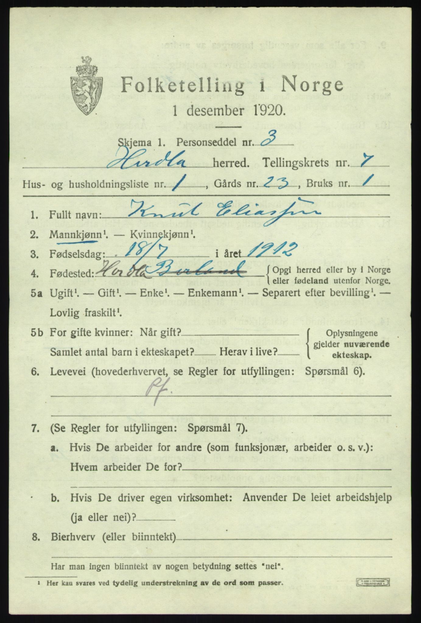 SAB, 1920 census for Herdla, 1920, p. 4873