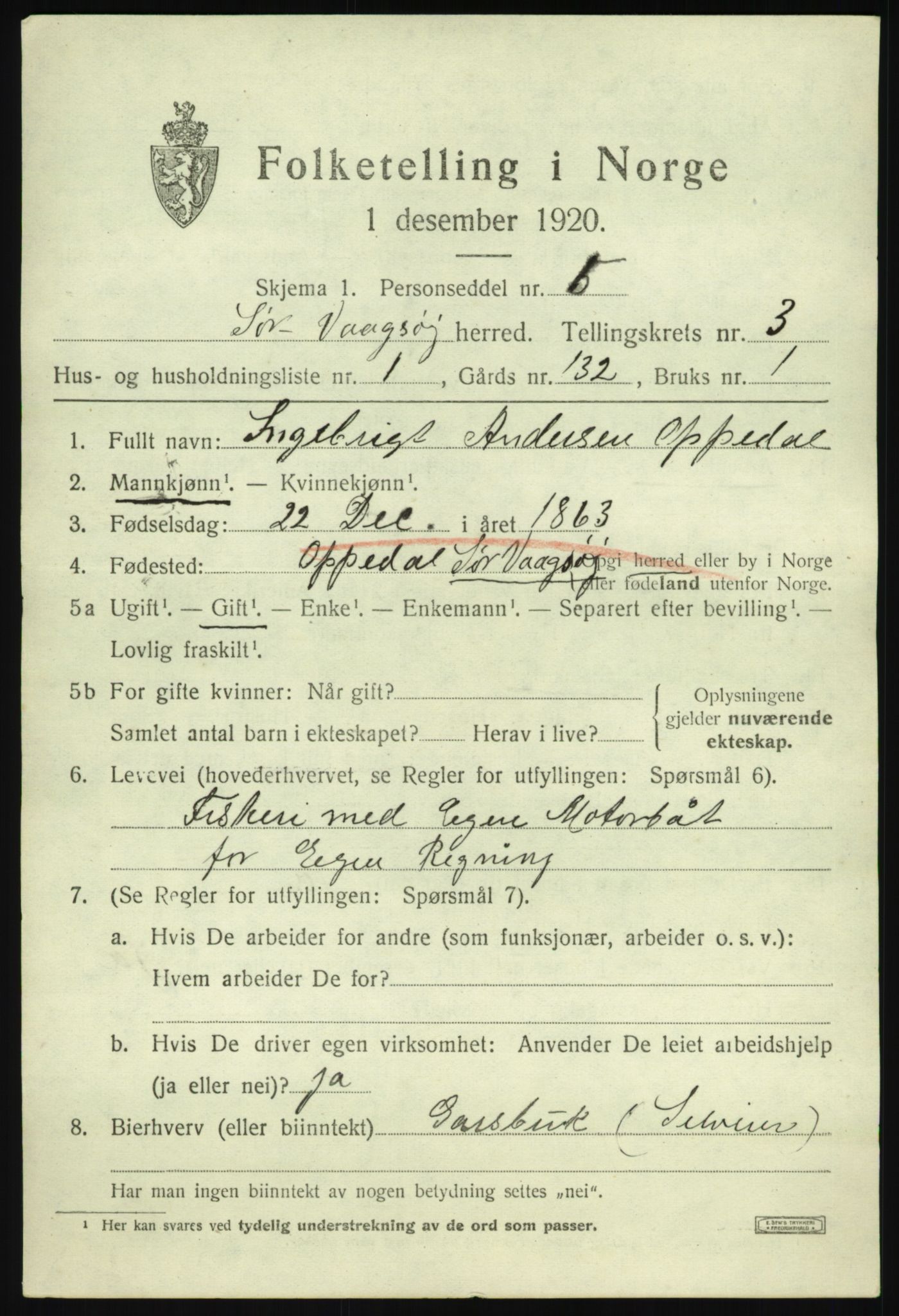 SAB, 1920 census for Sør-Vågsøy, 1920, p. 1510