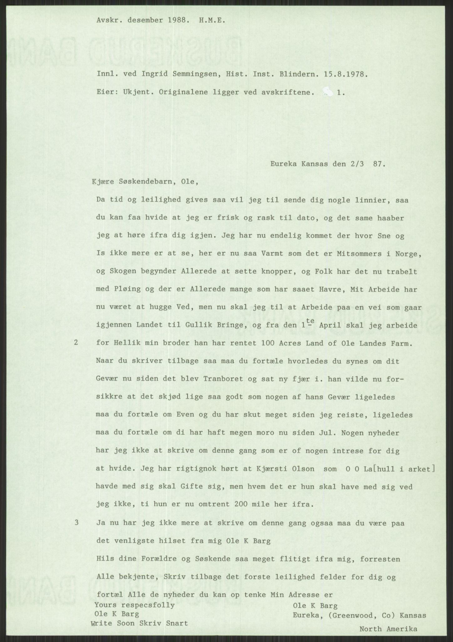 Samlinger til kildeutgivelse, Amerikabrevene, AV/RA-EA-4057/F/L0021: Innlån fra Buskerud: Michalsen - Ål bygdearkiv, 1838-1914, p. 205