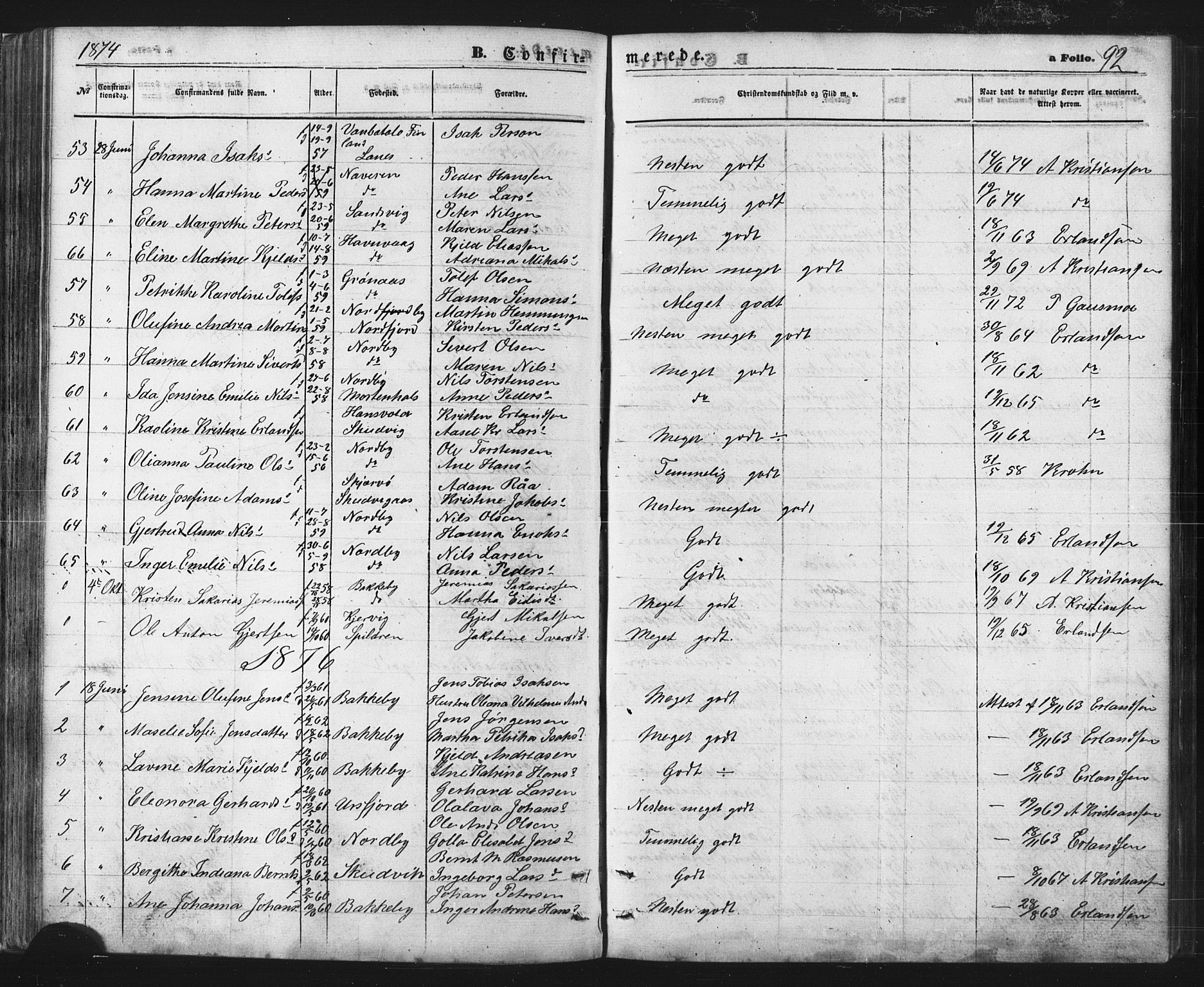 Balsfjord sokneprestembete, AV/SATØ-S-1303/G/Gab/L0002klokker: Parish register (copy) no. 2, 1870-1886, p. 92