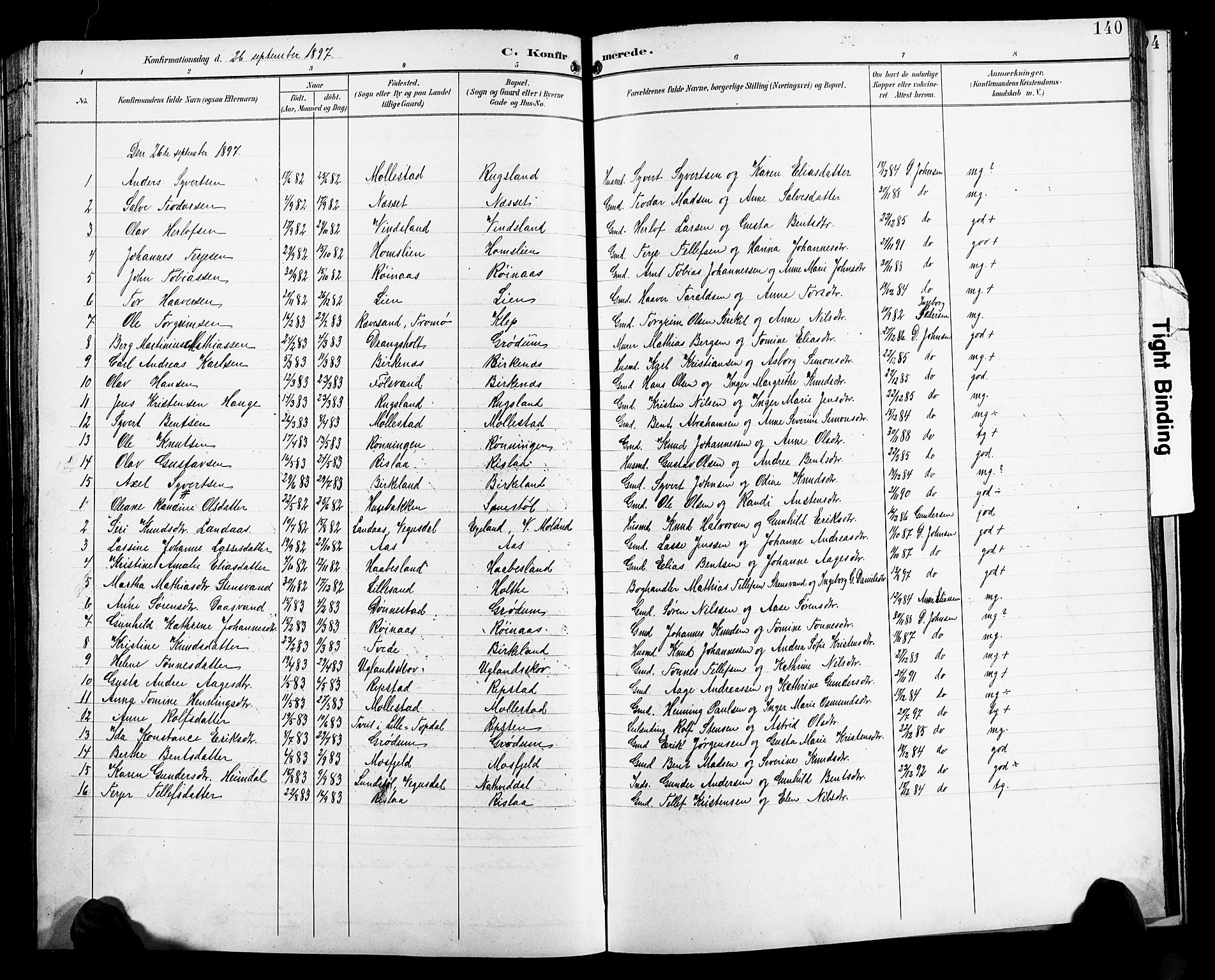 Birkenes sokneprestkontor, SAK/1111-0004/F/Fb/L0004: Parish register (copy) no. B 4, 1893-1930, p. 140