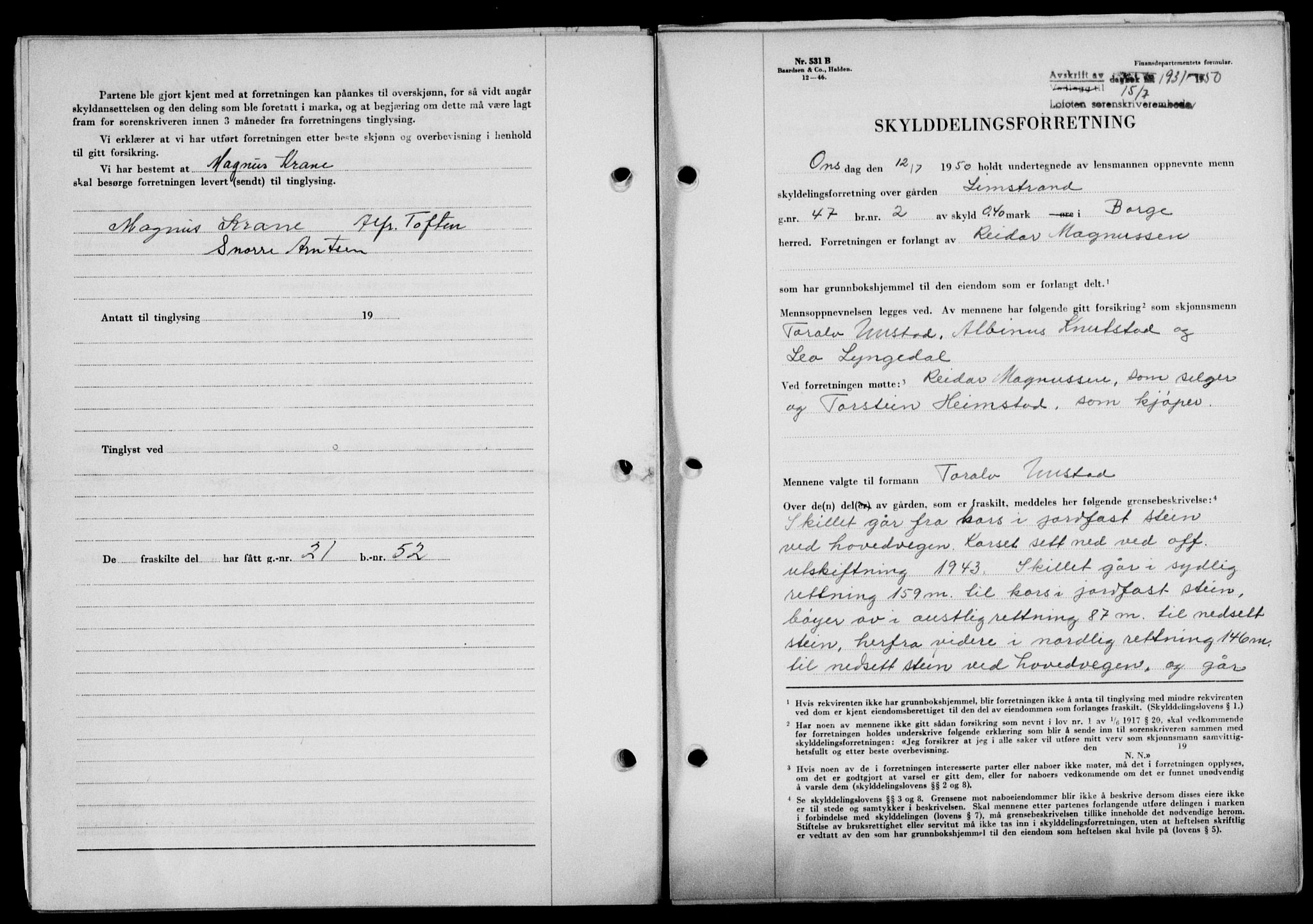 Lofoten sorenskriveri, SAT/A-0017/1/2/2C/L0024a: Mortgage book no. 24a, 1950-1950, Diary no: : 1931/1950