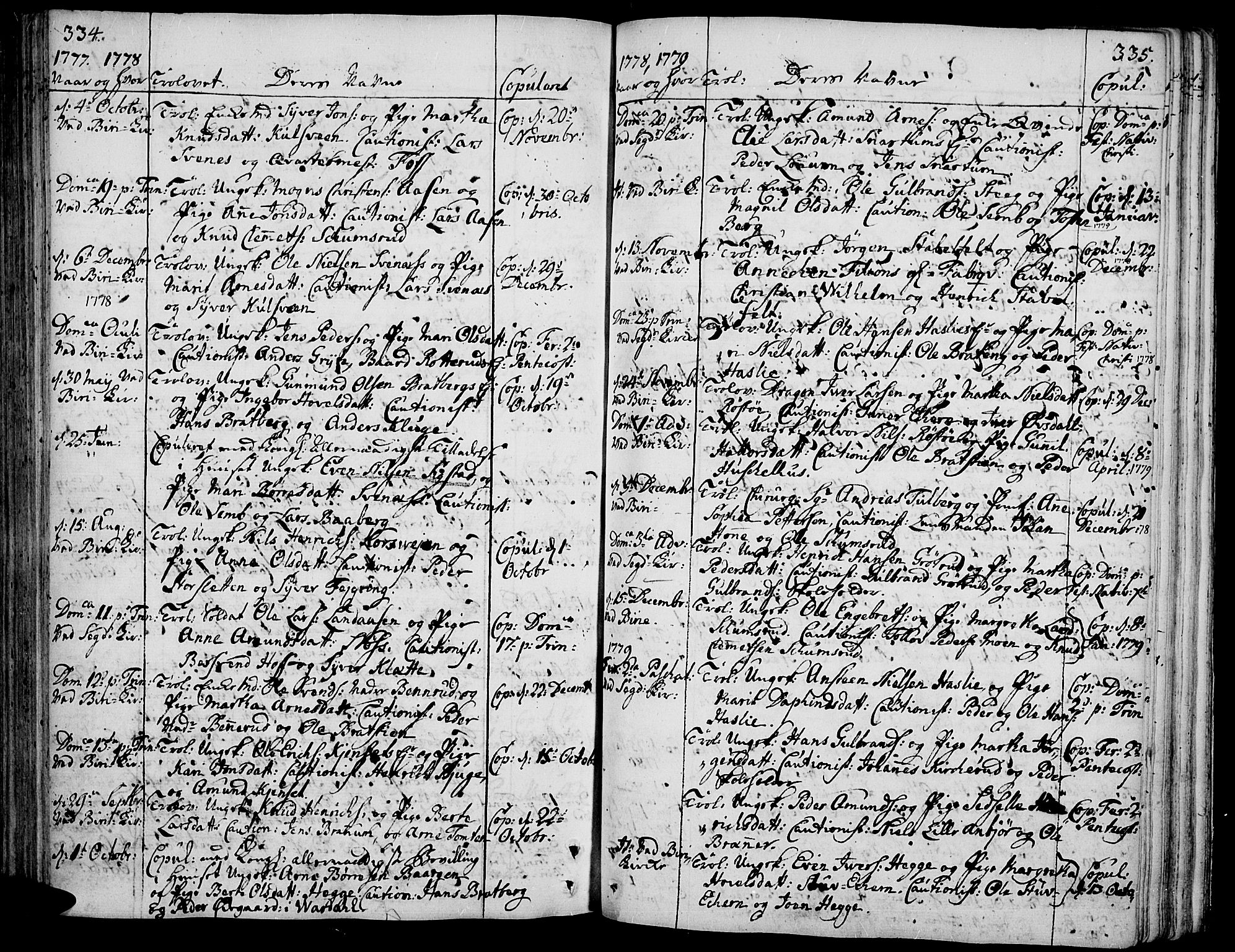 Biri prestekontor, AV/SAH-PREST-096/H/Ha/Haa/L0002: Parish register (official) no. 2, 1754-1789, p. 334-335