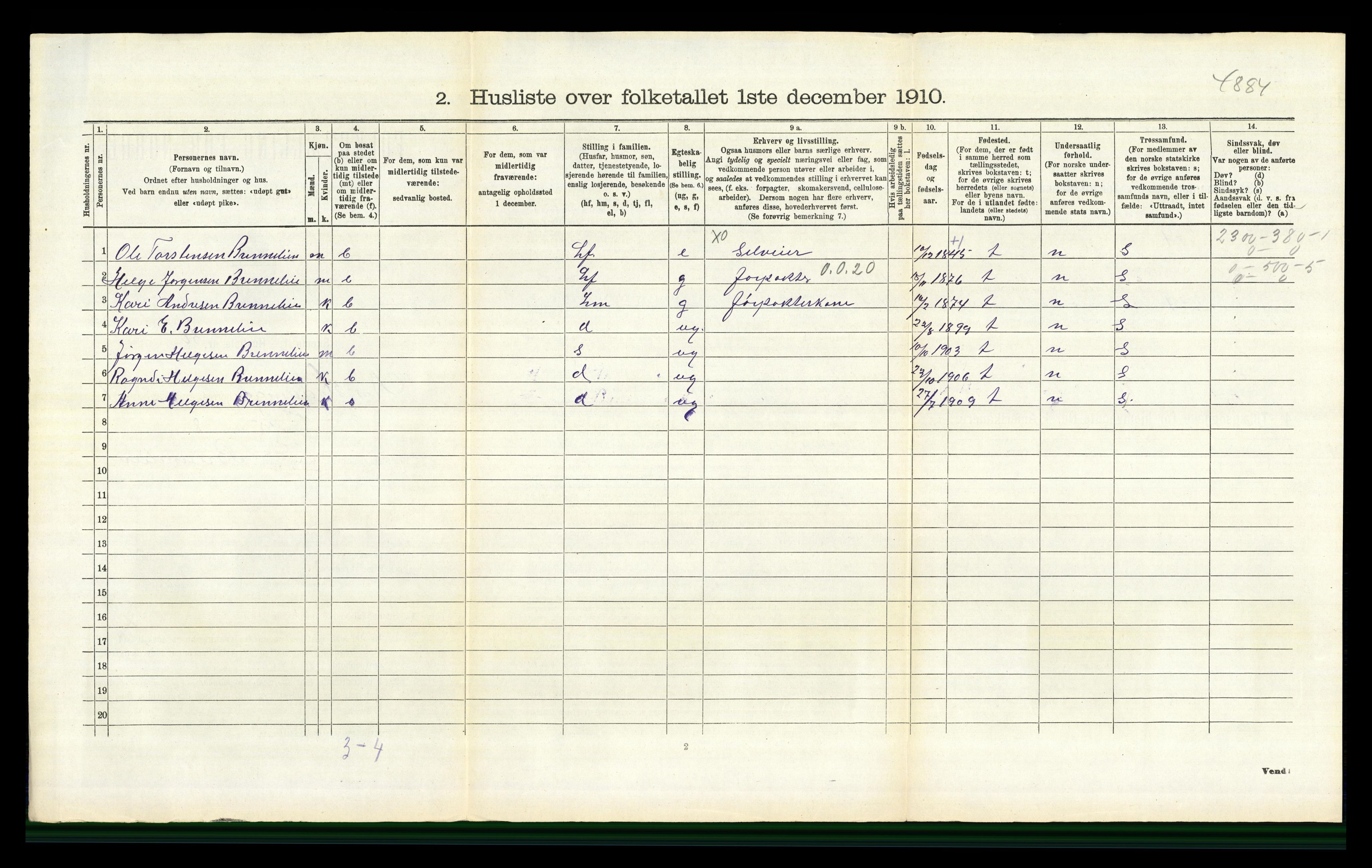 RA, 1910 census for Nes, 1910, p. 763