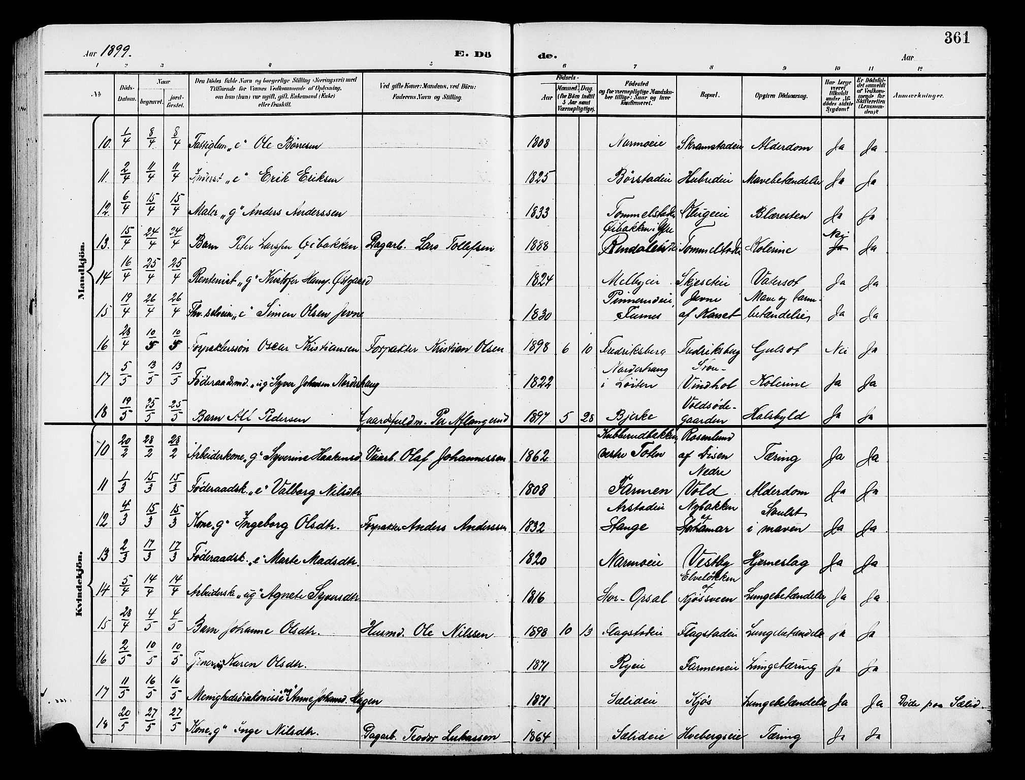 Vang prestekontor, Hedmark, AV/SAH-PREST-008/H/Ha/Hab/L0014: Parish register (copy) no. 14, 1896-1914, p. 361