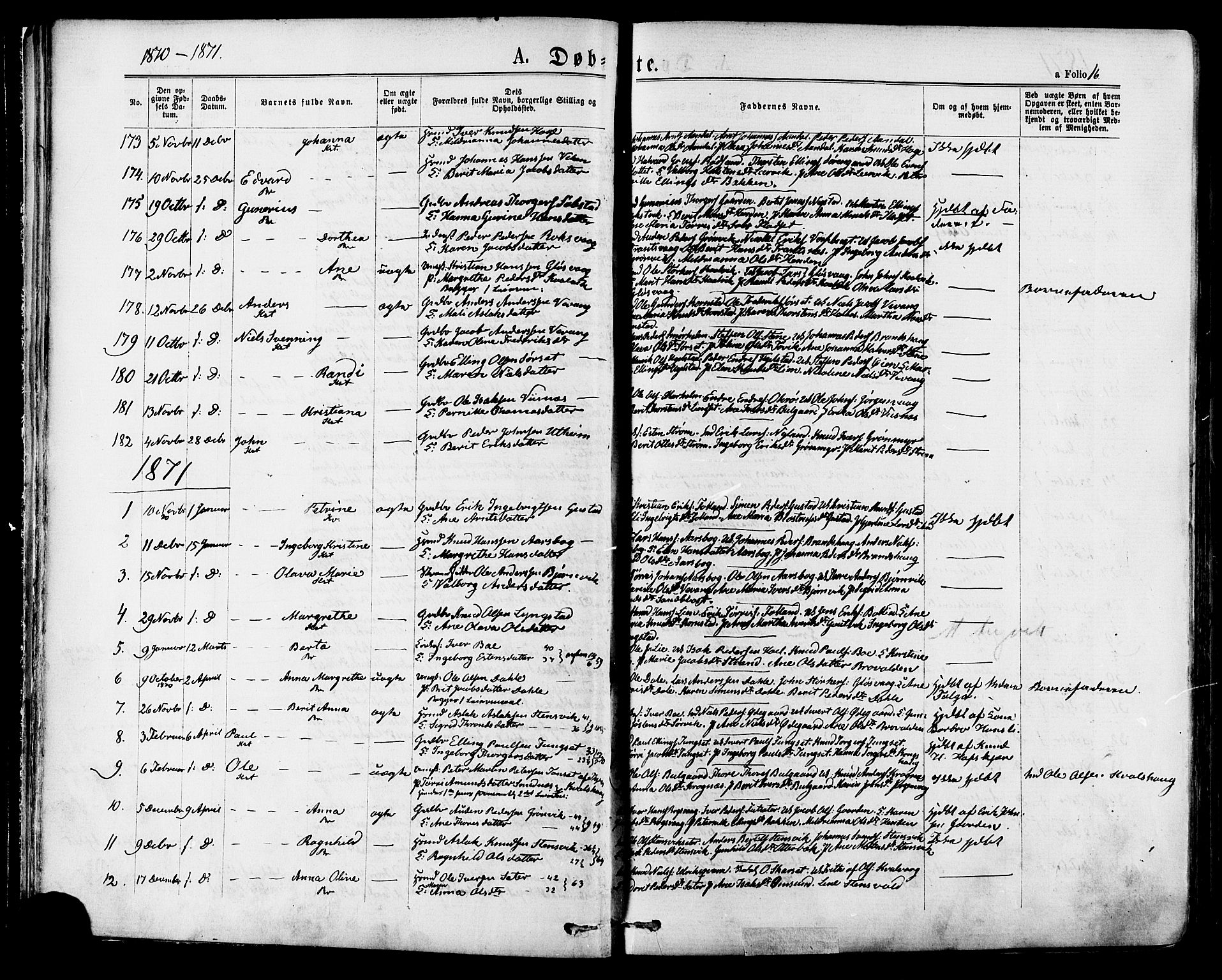 Ministerialprotokoller, klokkerbøker og fødselsregistre - Møre og Romsdal, SAT/A-1454/568/L0805: Parish register (official) no. 568A12 /1, 1869-1884, p. 16