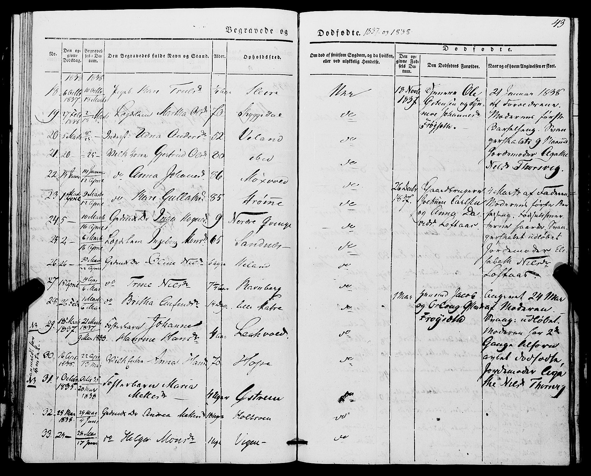 Lindås Sokneprestembete, SAB/A-76701/H/Haa: Parish register (official) no. A 14, 1835-1847, p. 43