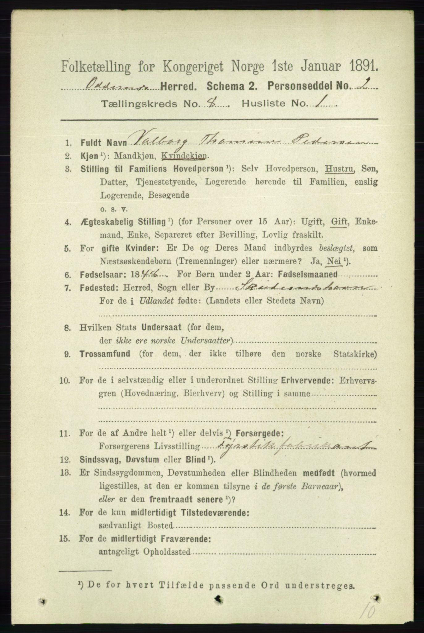 RA, 1891 census for 1012 Oddernes, 1891, p. 2707