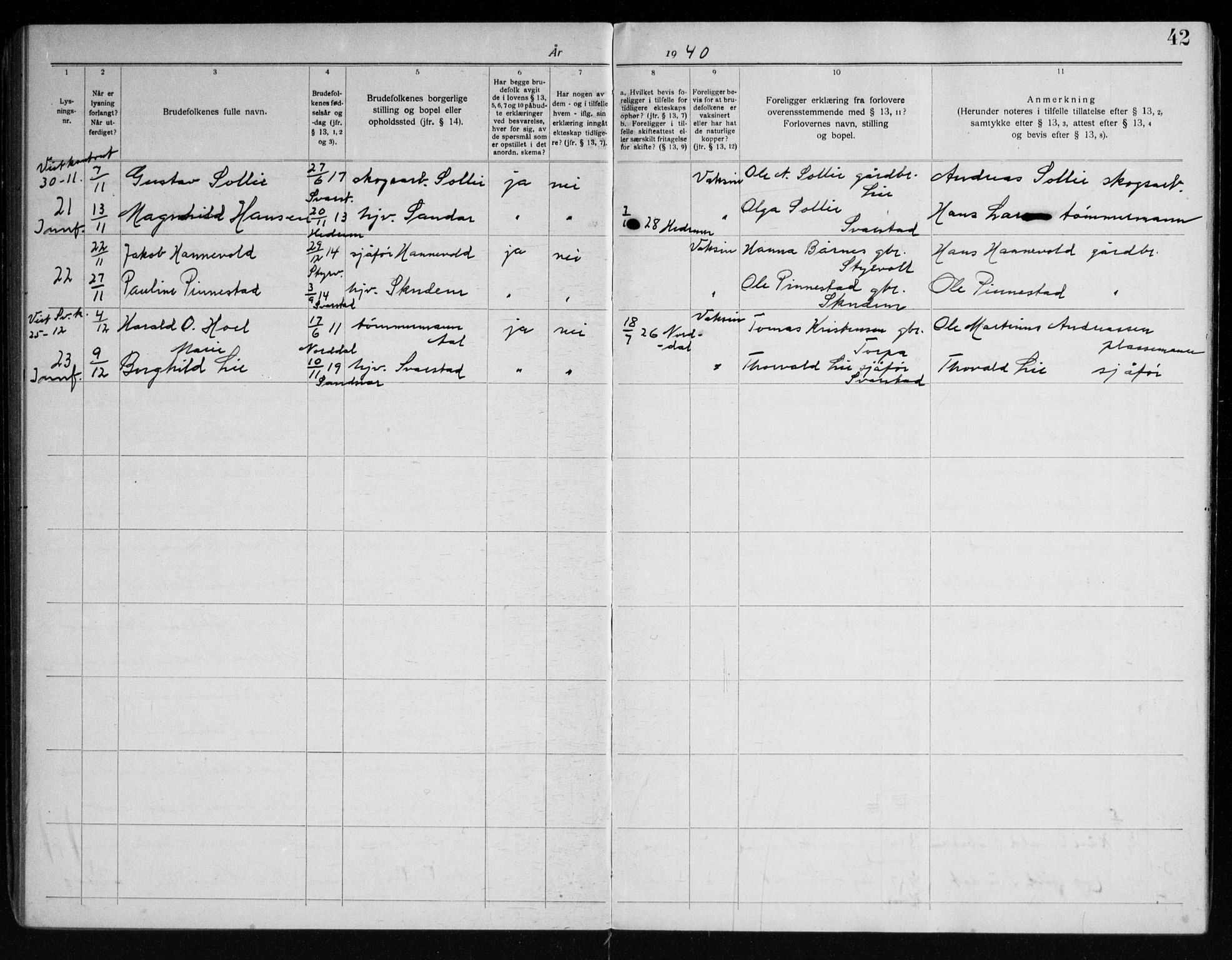 Lardal kirkebøker, AV/SAKO-A-350/H/Ha/L0001: Banns register no. 1, 1919-1965, p. 42