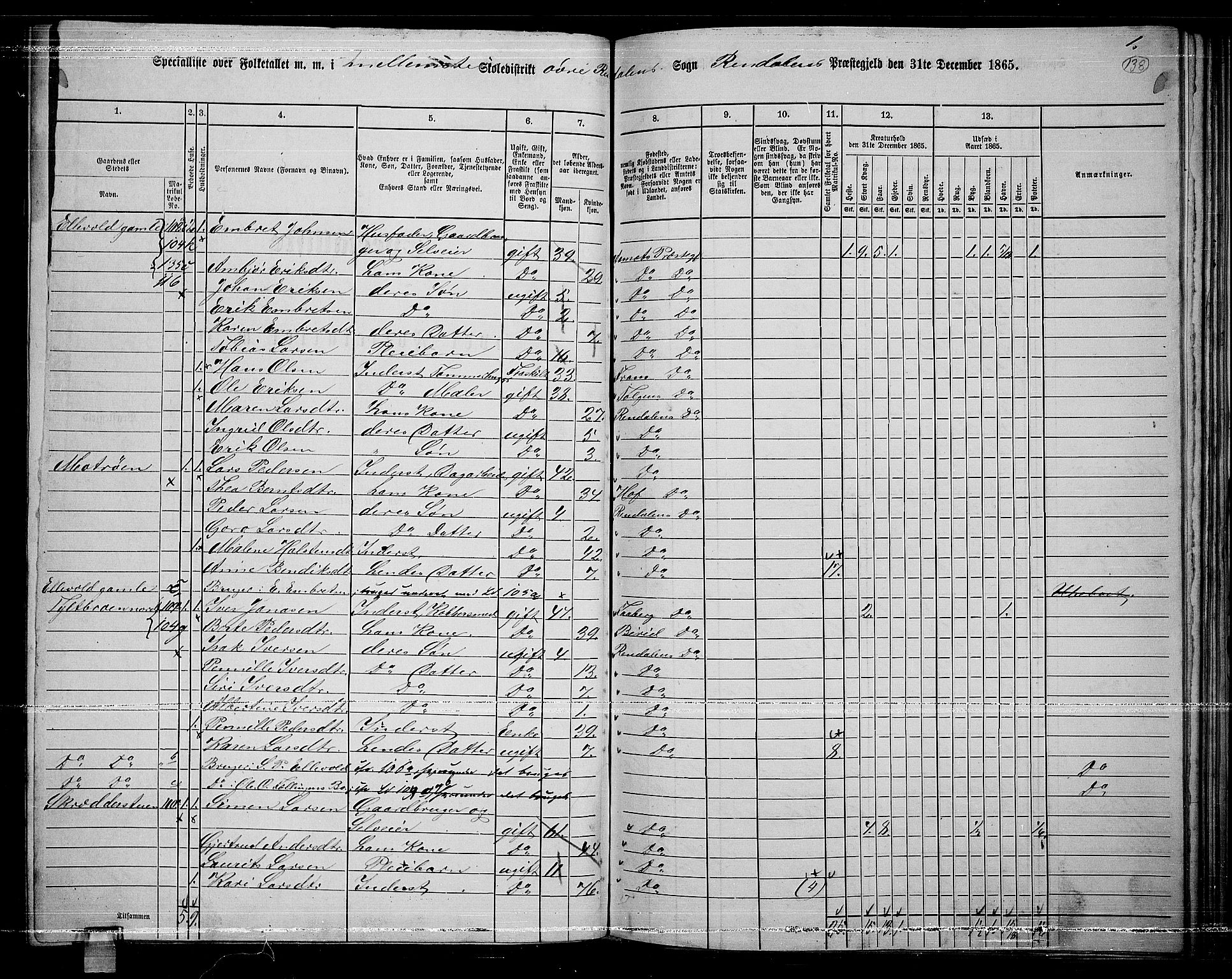 RA, 1865 census for Rendalen, 1865, p. 117