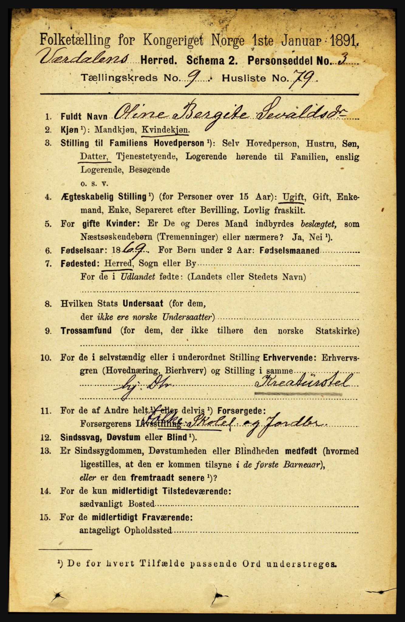 RA, 1891 census for 1721 Verdal, 1891, p. 5510