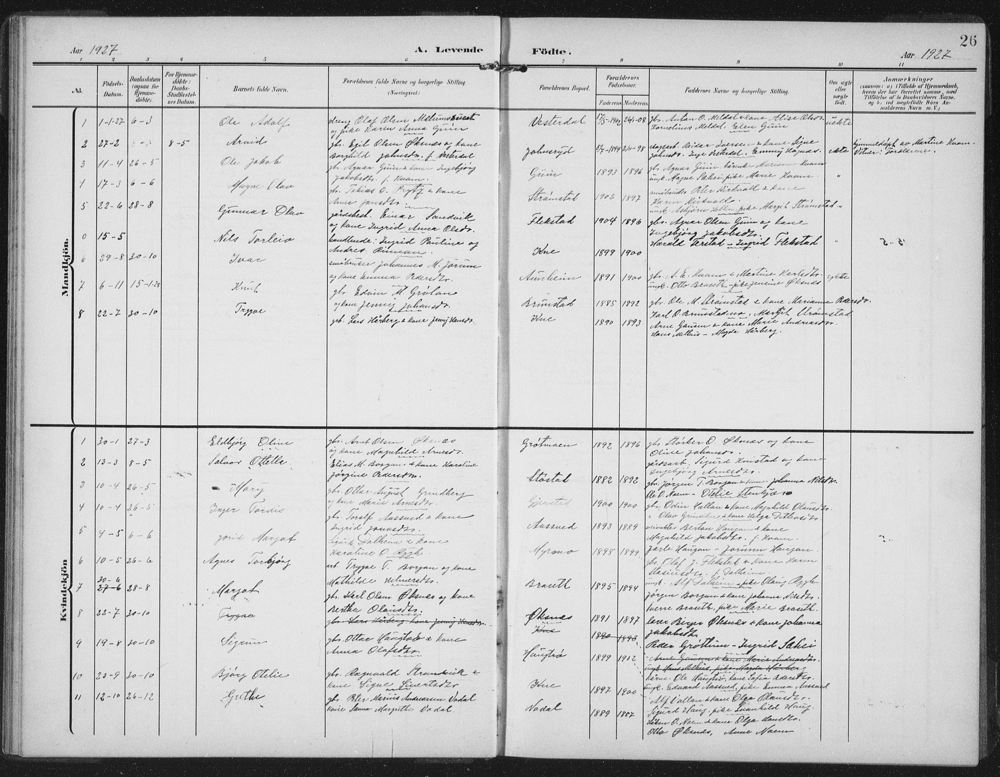 Ministerialprotokoller, klokkerbøker og fødselsregistre - Nord-Trøndelag, SAT/A-1458/747/L0460: Parish register (copy) no. 747C02, 1908-1939, p. 26