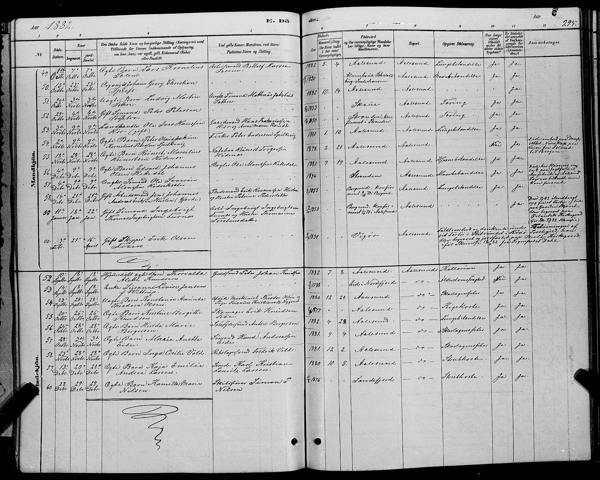 Ministerialprotokoller, klokkerbøker og fødselsregistre - Møre og Romsdal, AV/SAT-A-1454/529/L0466: Parish register (copy) no. 529C03, 1878-1888, p. 295