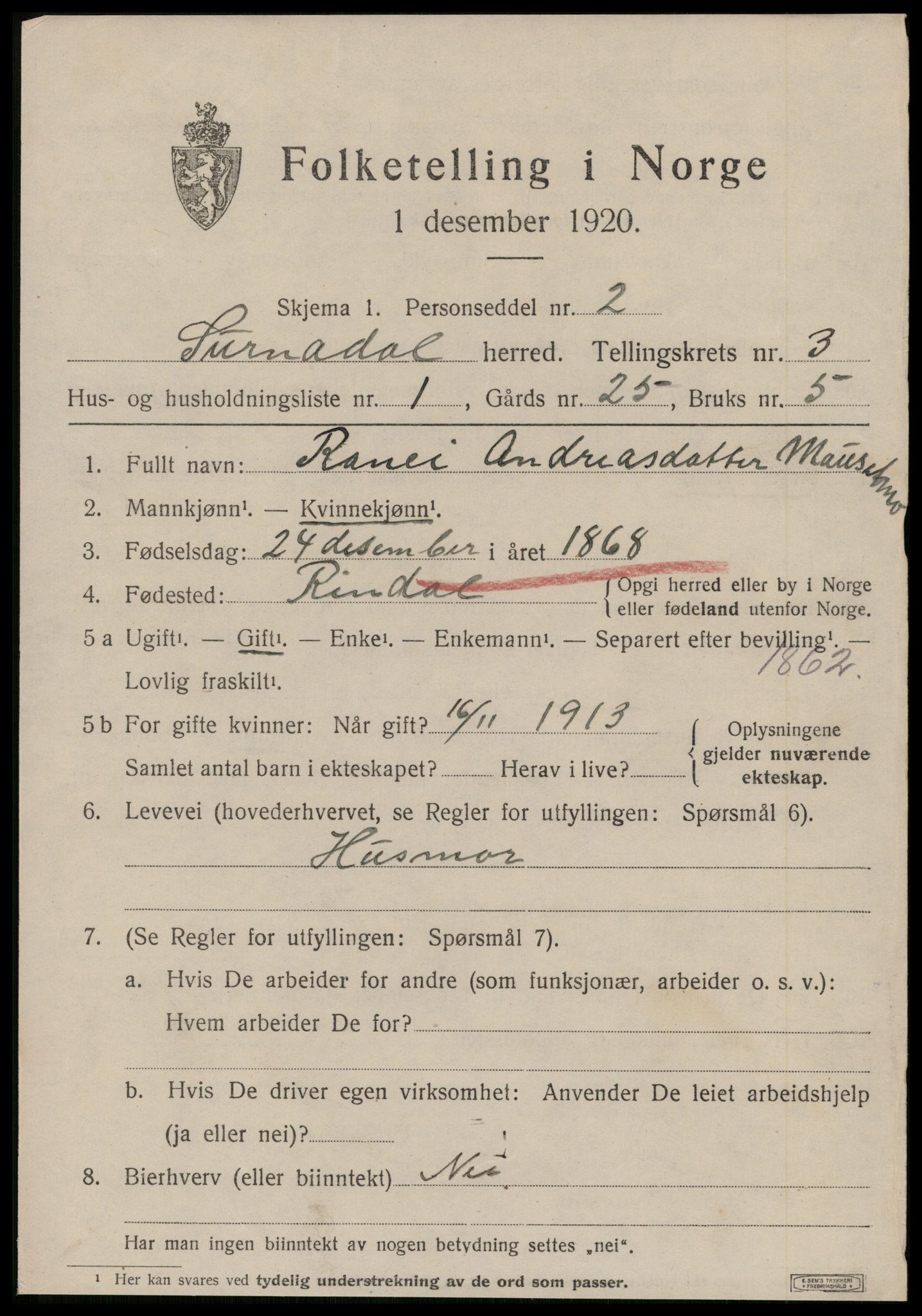 SAT, 1920 census for Surnadal, 1920, p. 2633