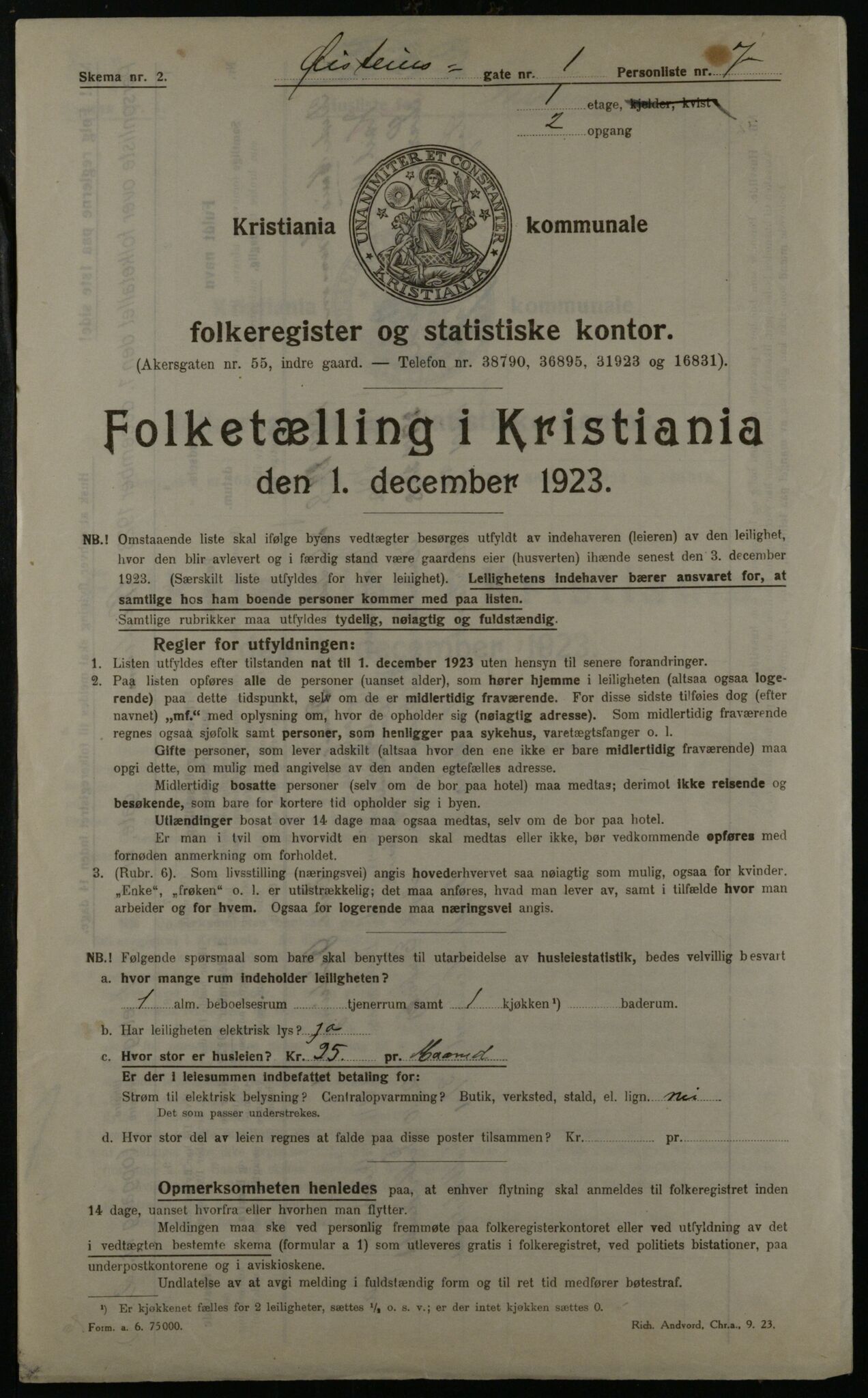 OBA, Municipal Census 1923 for Kristiania, 1923, p. 36292