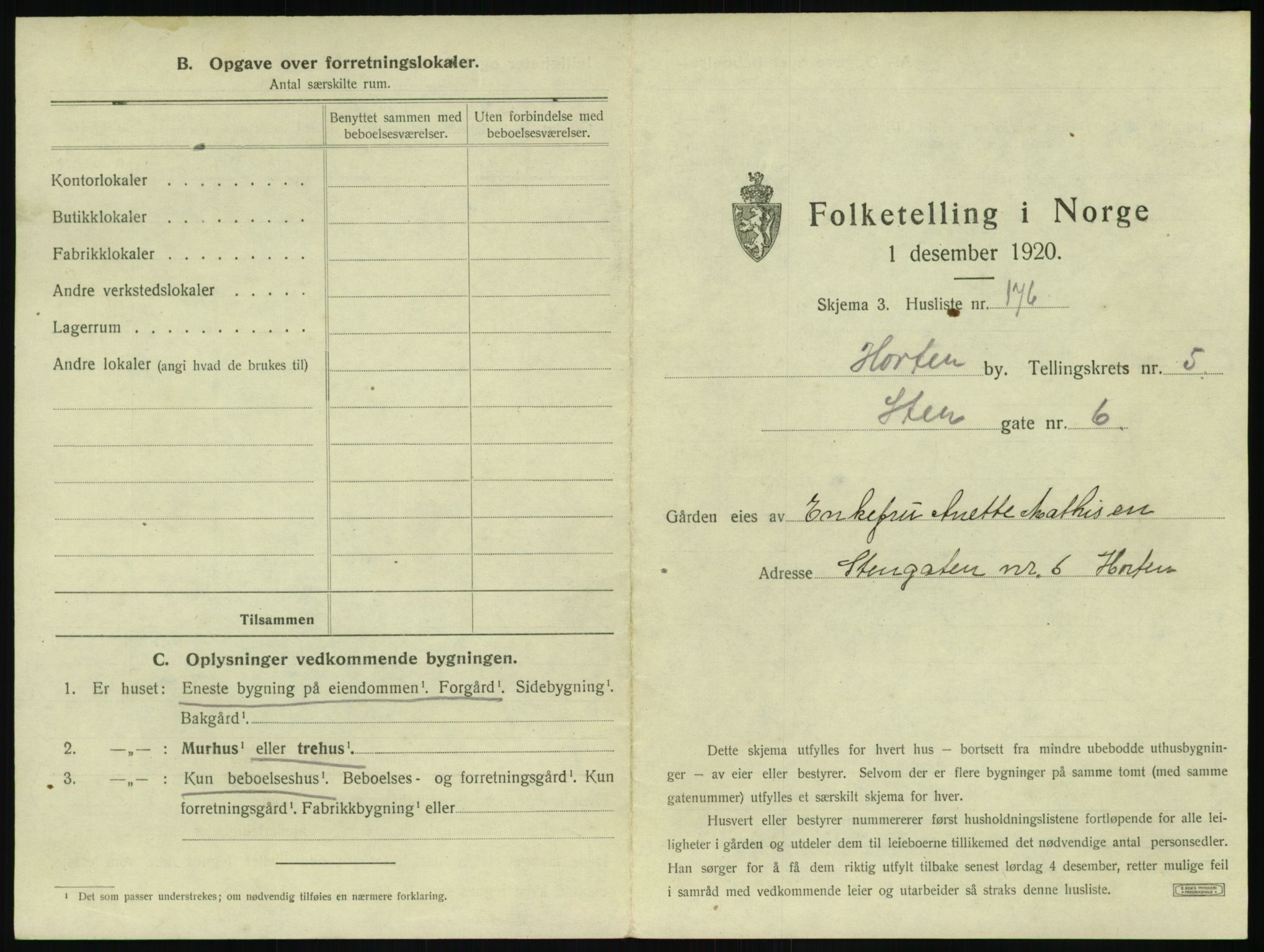 SAKO, 1920 census for Horten, 1920, p. 1895