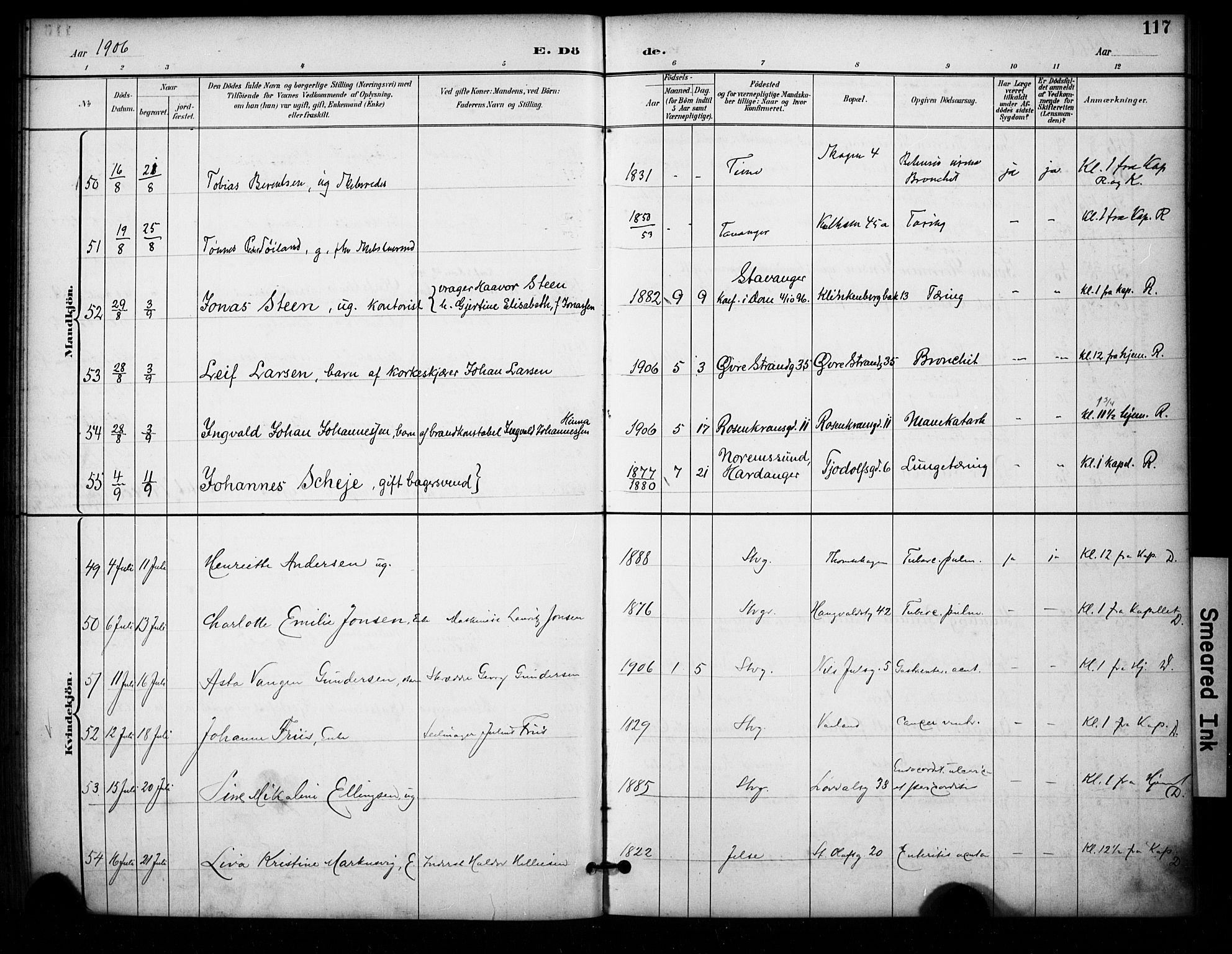 Domkirken sokneprestkontor, AV/SAST-A-101812/001/30/30BA/L0032: Parish register (official) no. A 31, 1896-1917, p. 117