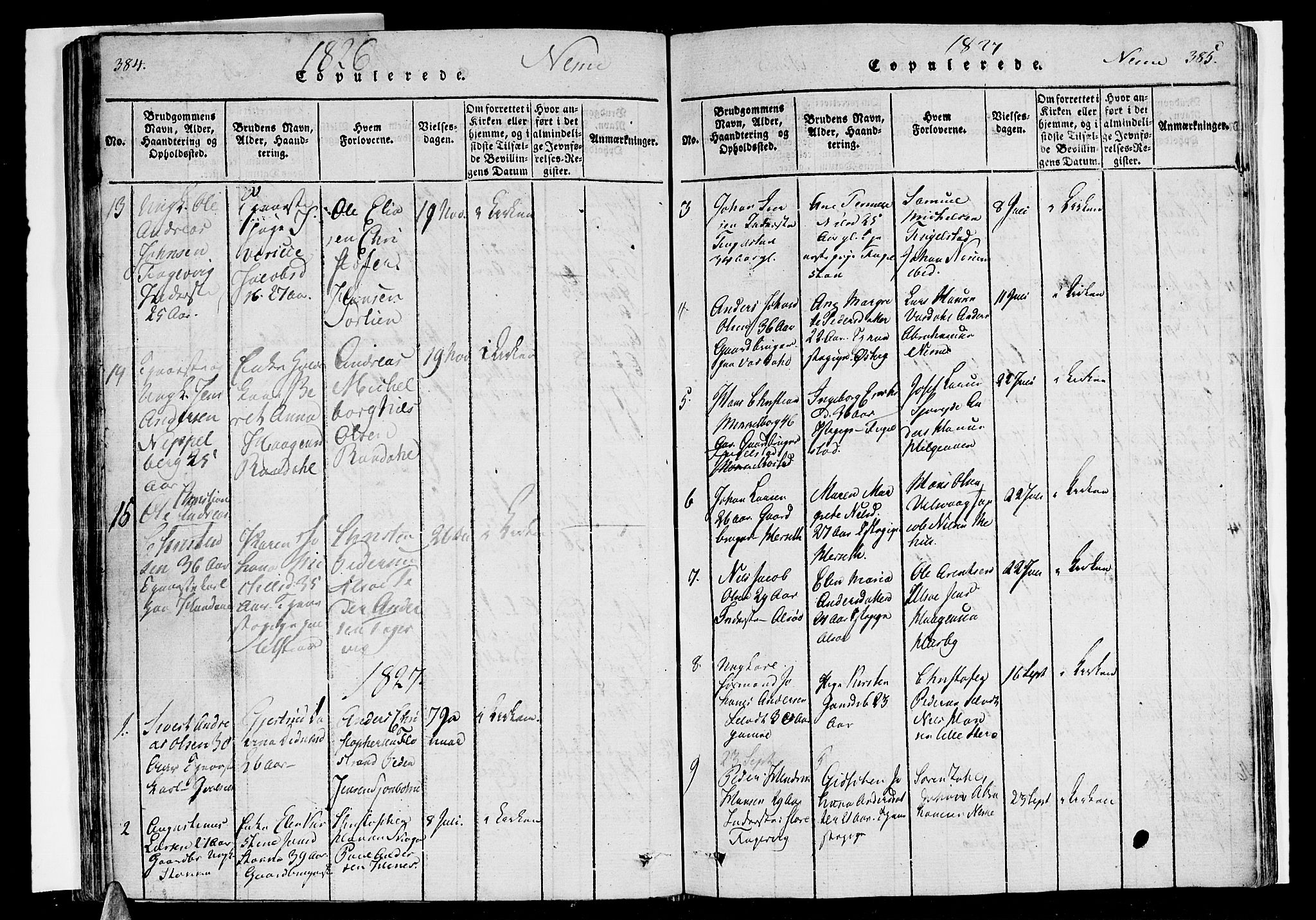 Ministerialprotokoller, klokkerbøker og fødselsregistre - Nordland, AV/SAT-A-1459/838/L0546: Parish register (official) no. 838A05 /1, 1820-1828, p. 384-385