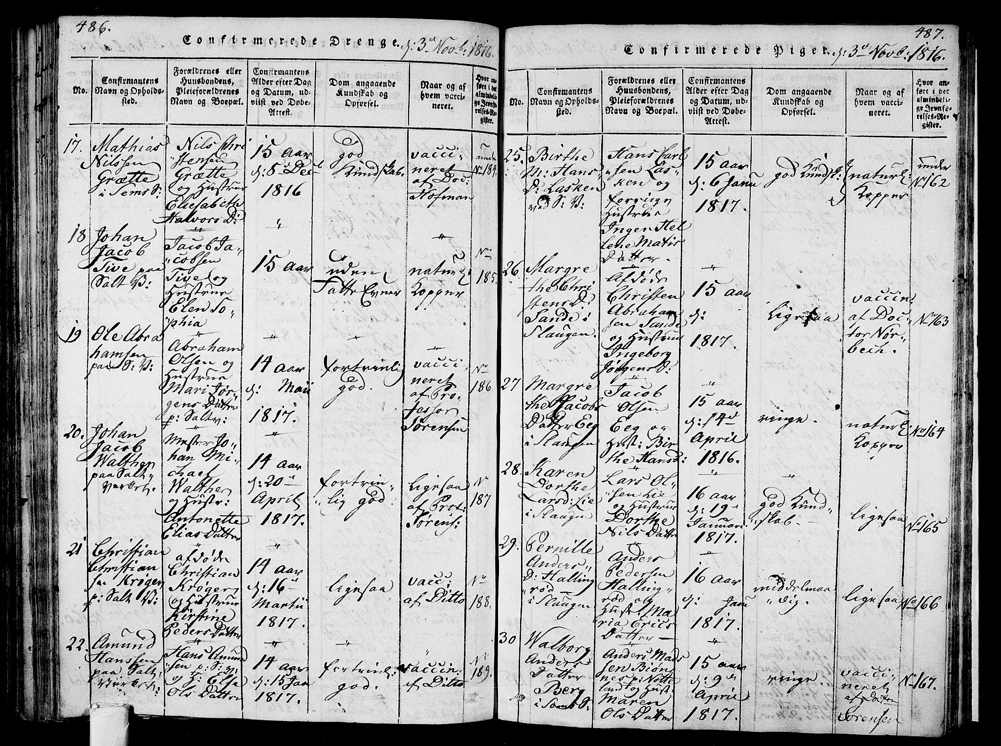 Sem kirkebøker, AV/SAKO-A-5/F/Fa/L0004: Parish register (official) no. I 4, 1814-1825, p. 486-487