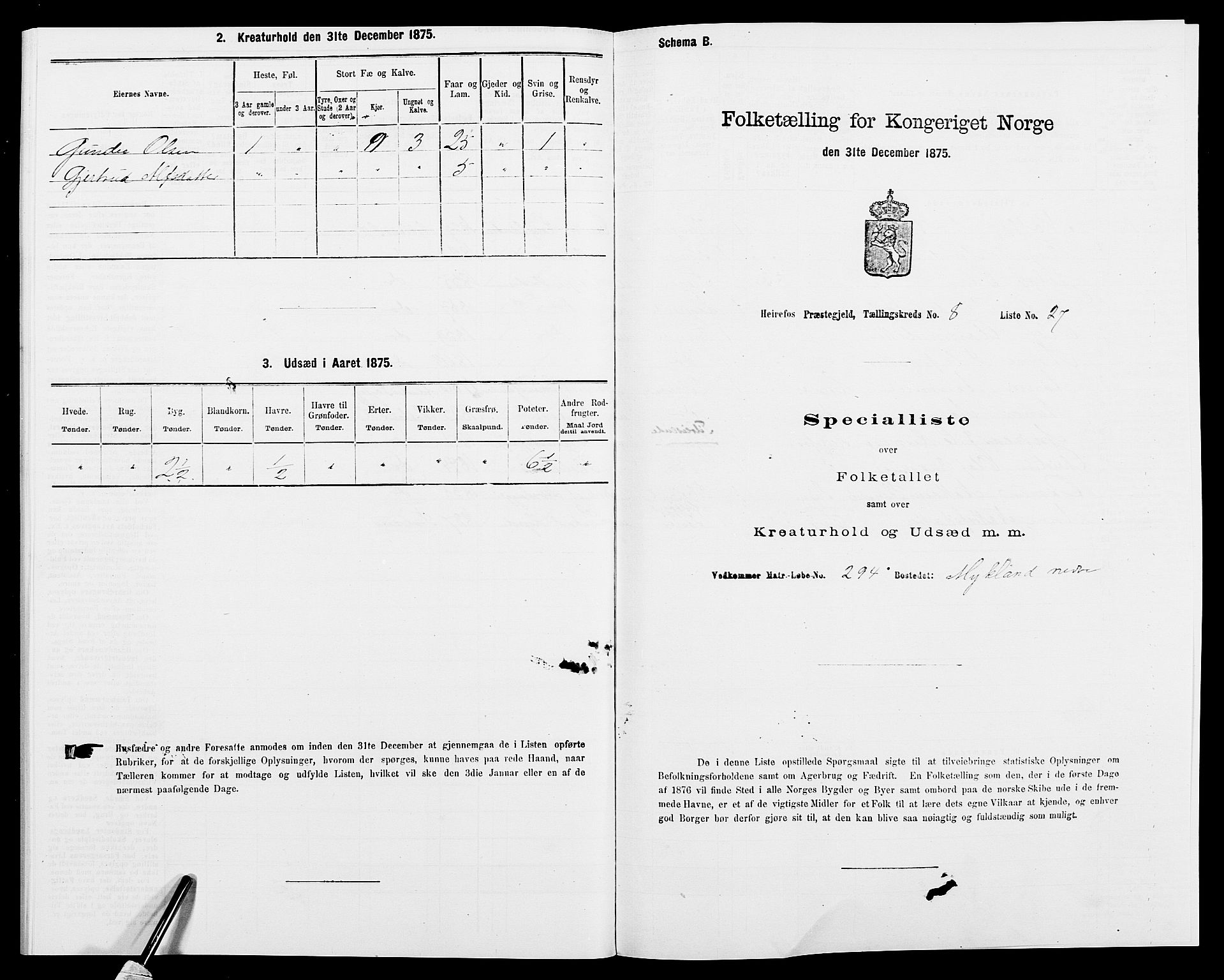 SAK, 1875 census for 0933P Herefoss, 1875, p. 677