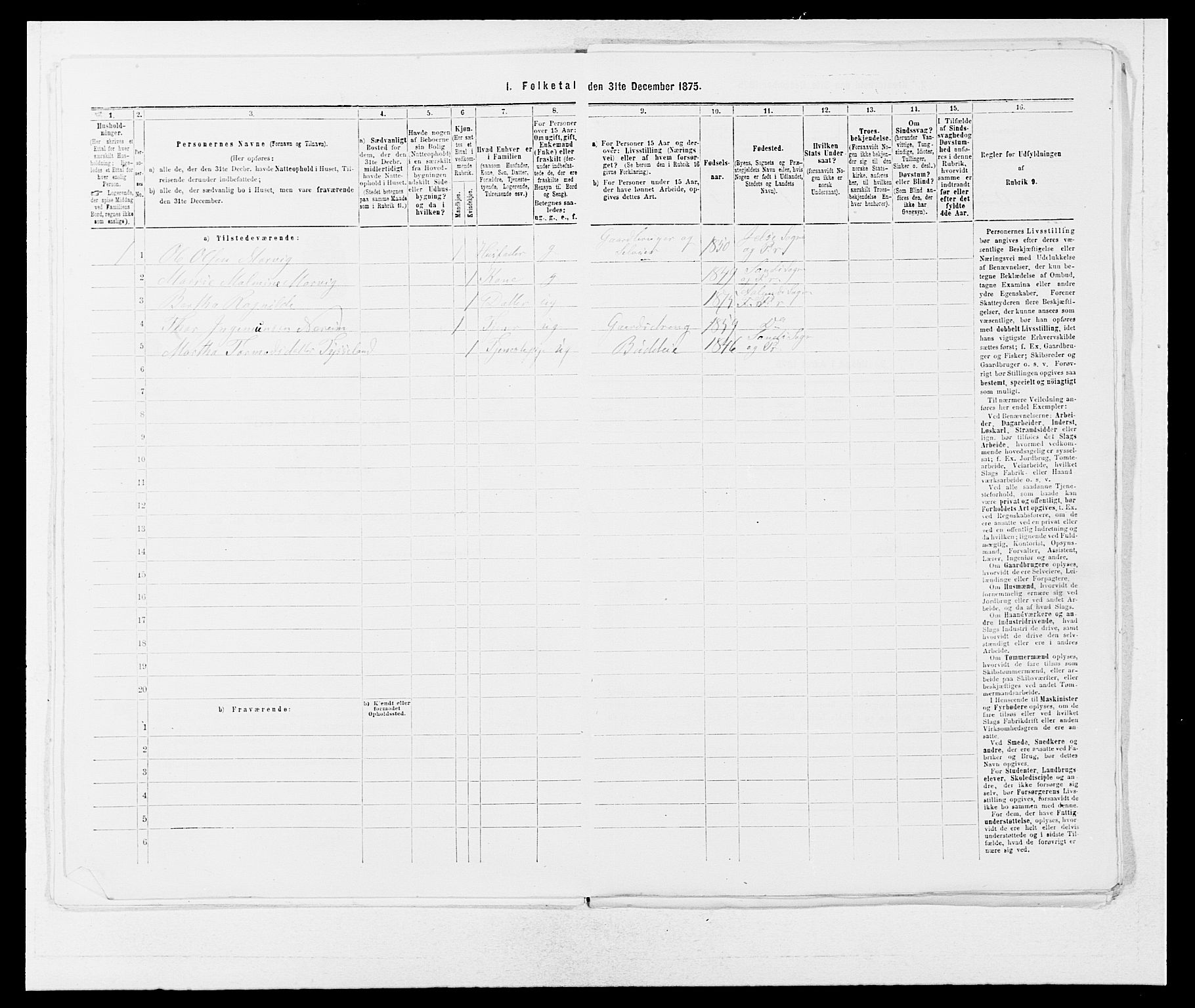 SAB, 1875 census for 1213P Fjelberg, 1875, p. 266