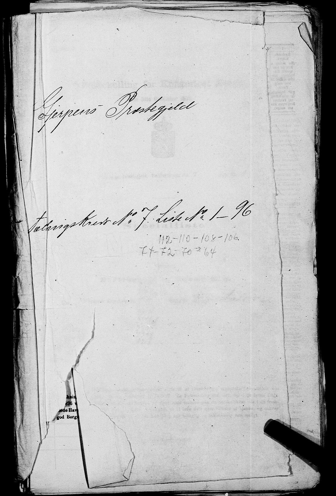 SAKO, 1875 census for 0812P Gjerpen, 1875, p. 845