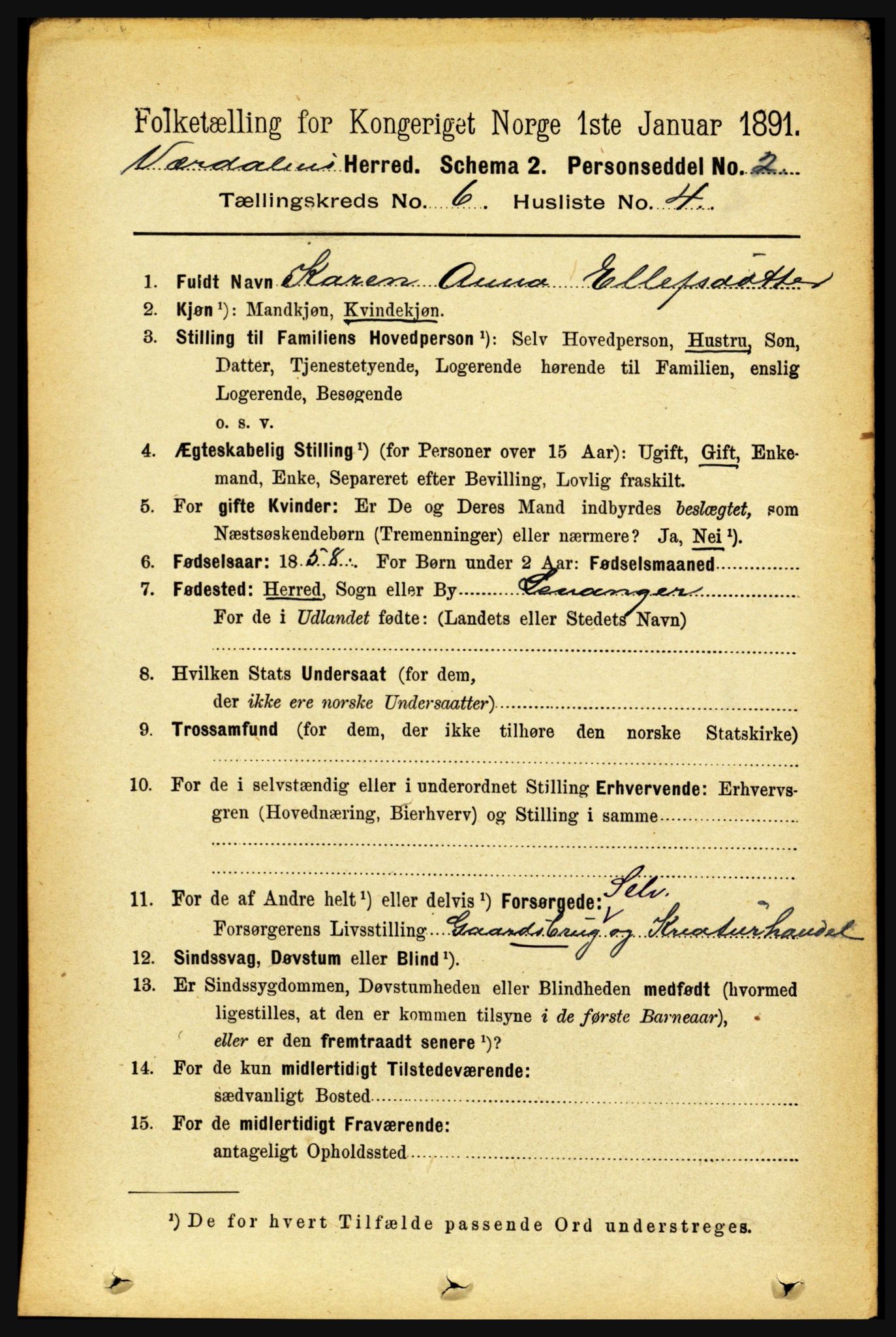 RA, 1891 census for 1721 Verdal, 1891, p. 3578