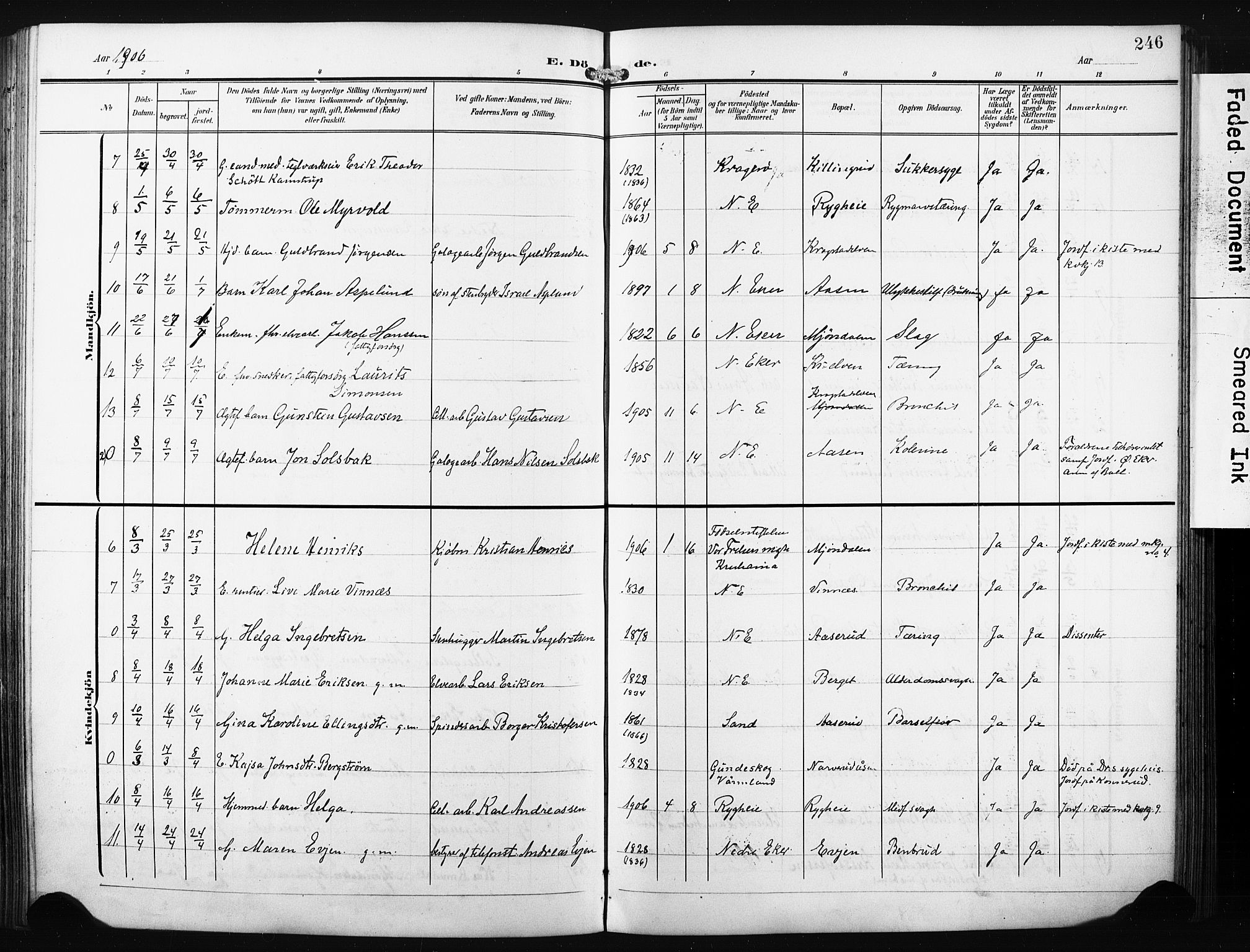 Nedre Eiker kirkebøker, SAKO/A-612/F/Fa/L0006: Parish register (official) no. 6, 1906-1912, p. 246
