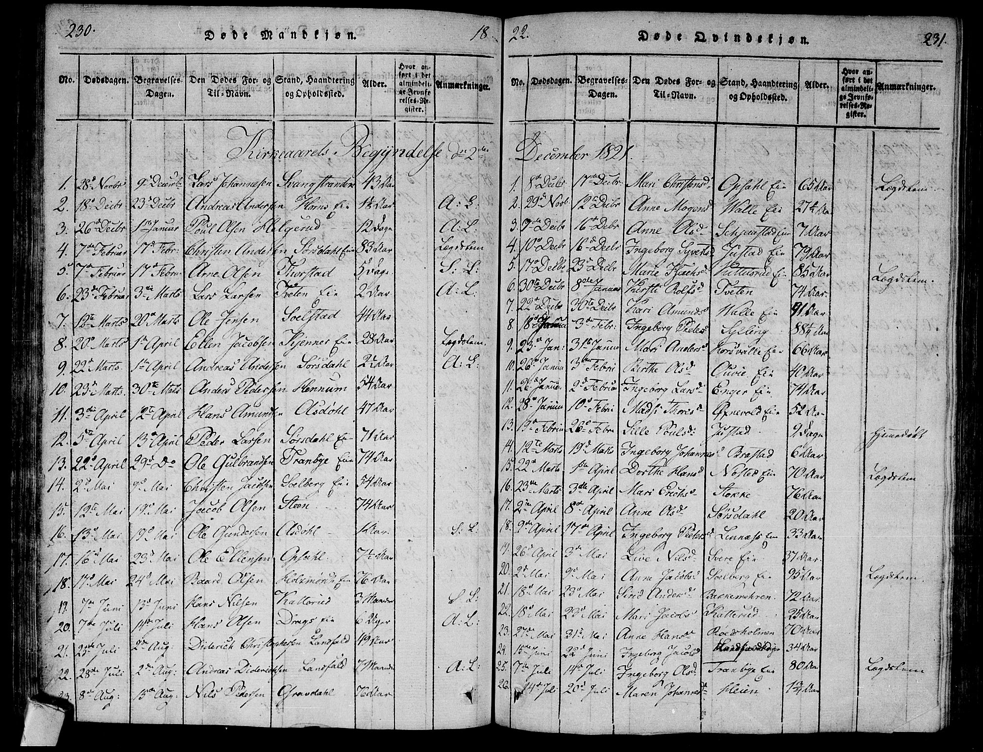 Lier kirkebøker, AV/SAKO-A-230/F/Fa/L0008: Parish register (official) no. I 8, 1813-1825, p. 230-231