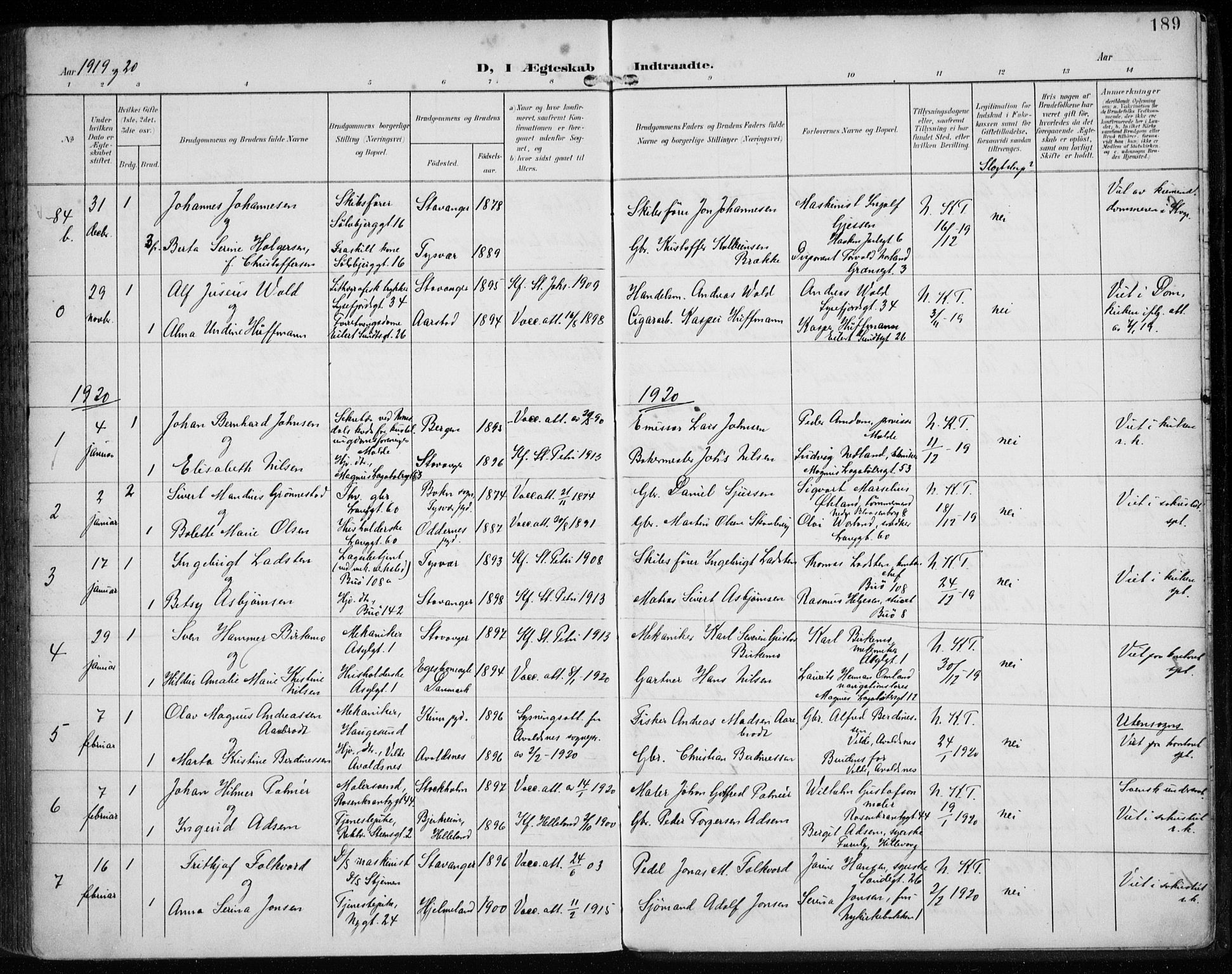 St. Petri sokneprestkontor, AV/SAST-A-101813/002/A/L0003: Parish register (official) no. A 24, 1900-1921, p. 189