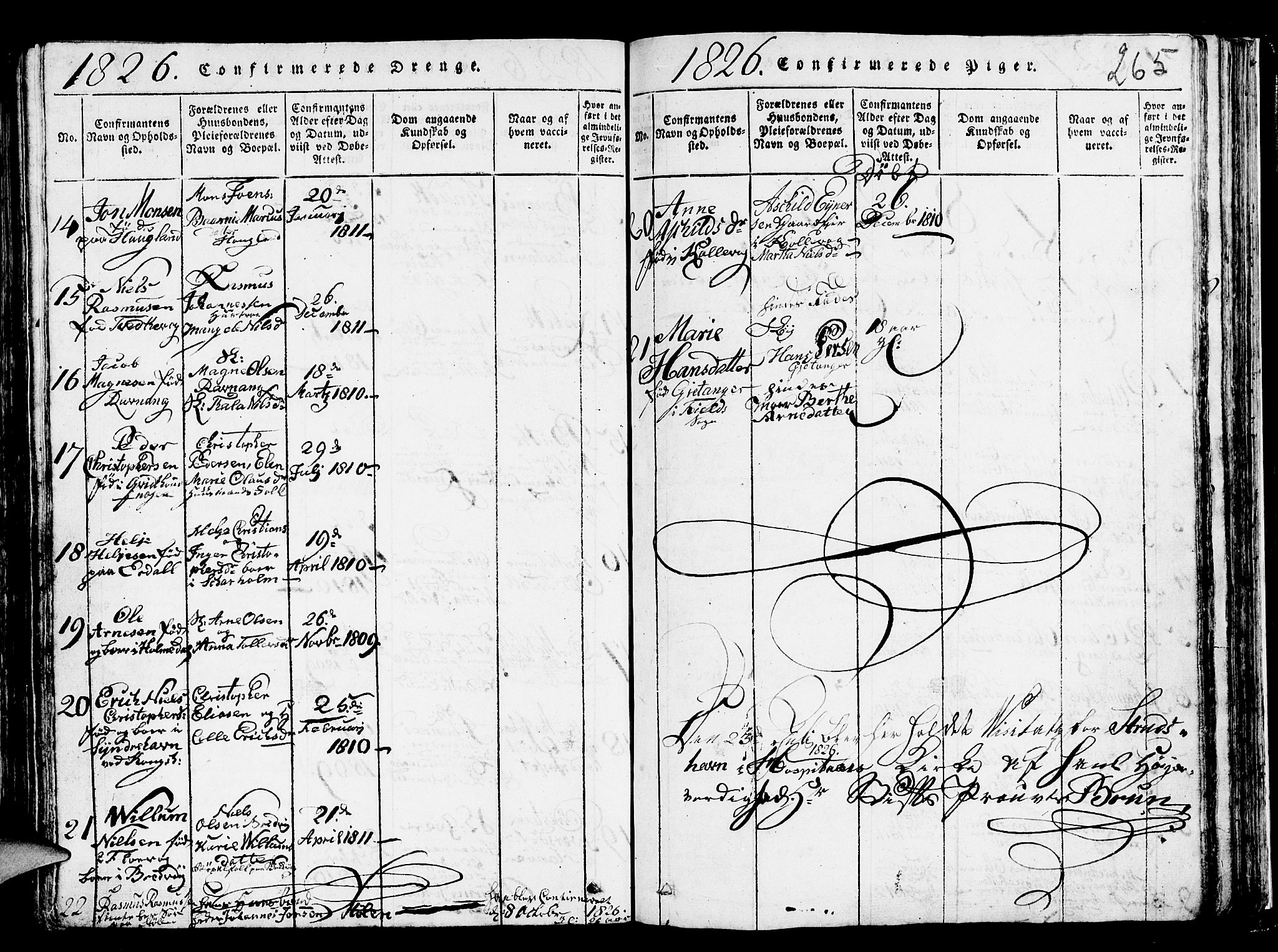 Askøy Sokneprestembete, AV/SAB-A-74101/H/Ha/Hab/Haba/L0002: Parish register (copy) no. A 2, 1815-1846, p. 265